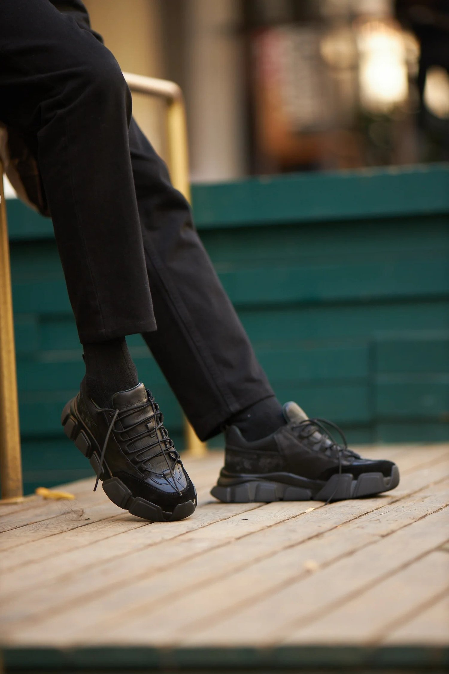 Diamond Model Hakiki Kombinasyonlu Deri İthal Taban Sneaker Ayakkabı - SİYAH TABAN