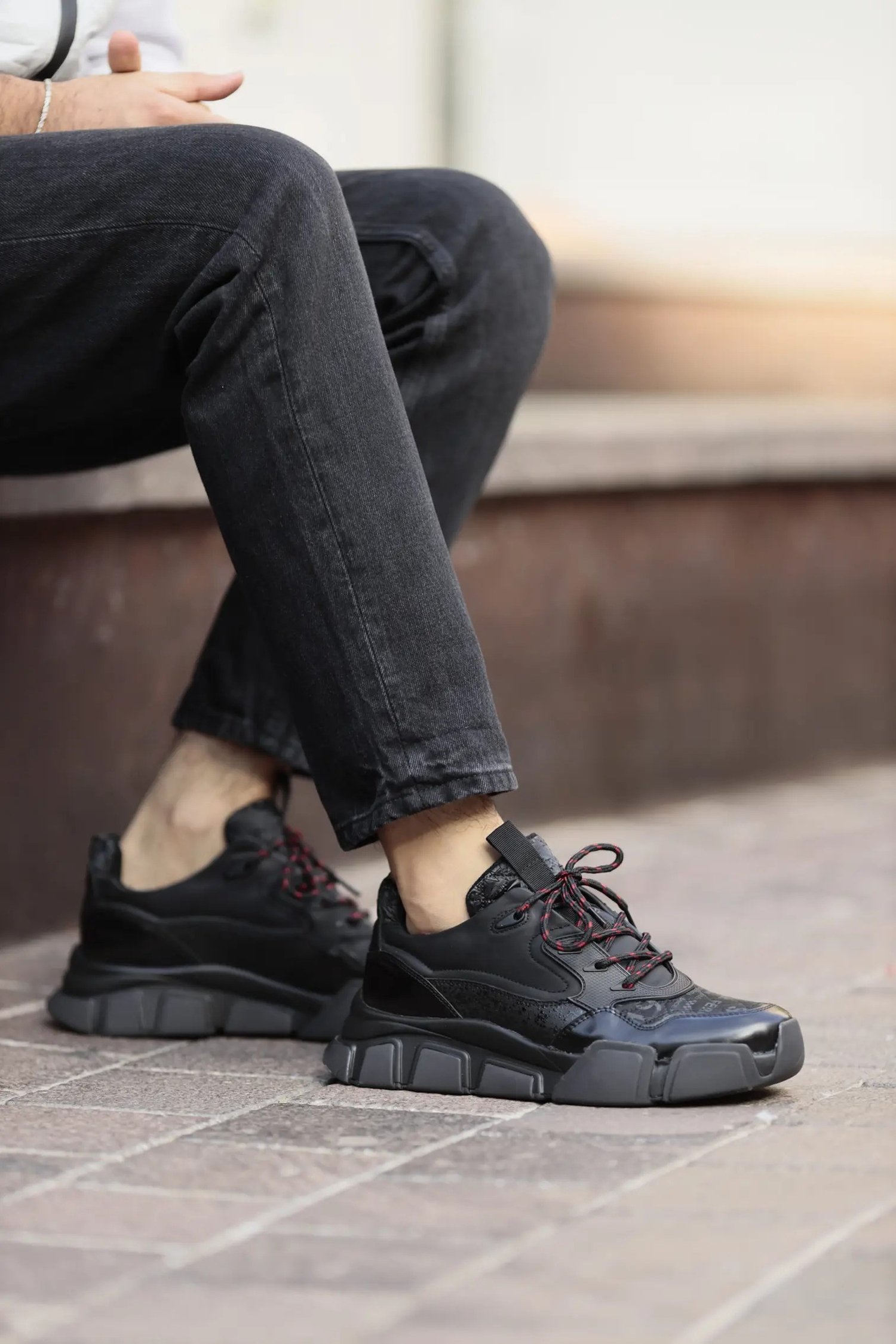 Diamond Model Hakiki Kombinasyonlu Deri İthal Taban Sneaker Ayakkabı - SİYAH