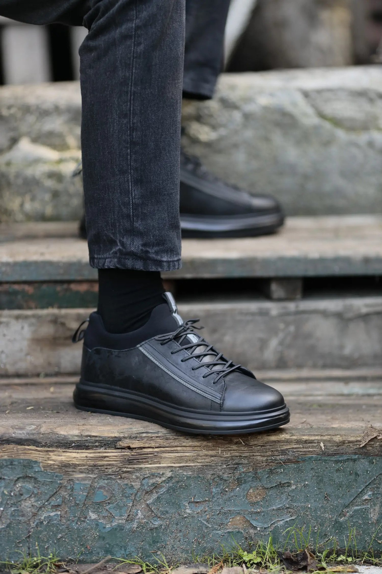 Diego Model Hakiki Kombinasyonlu Deri İthal Taban Sneaker Ayakkabı - SİYAH