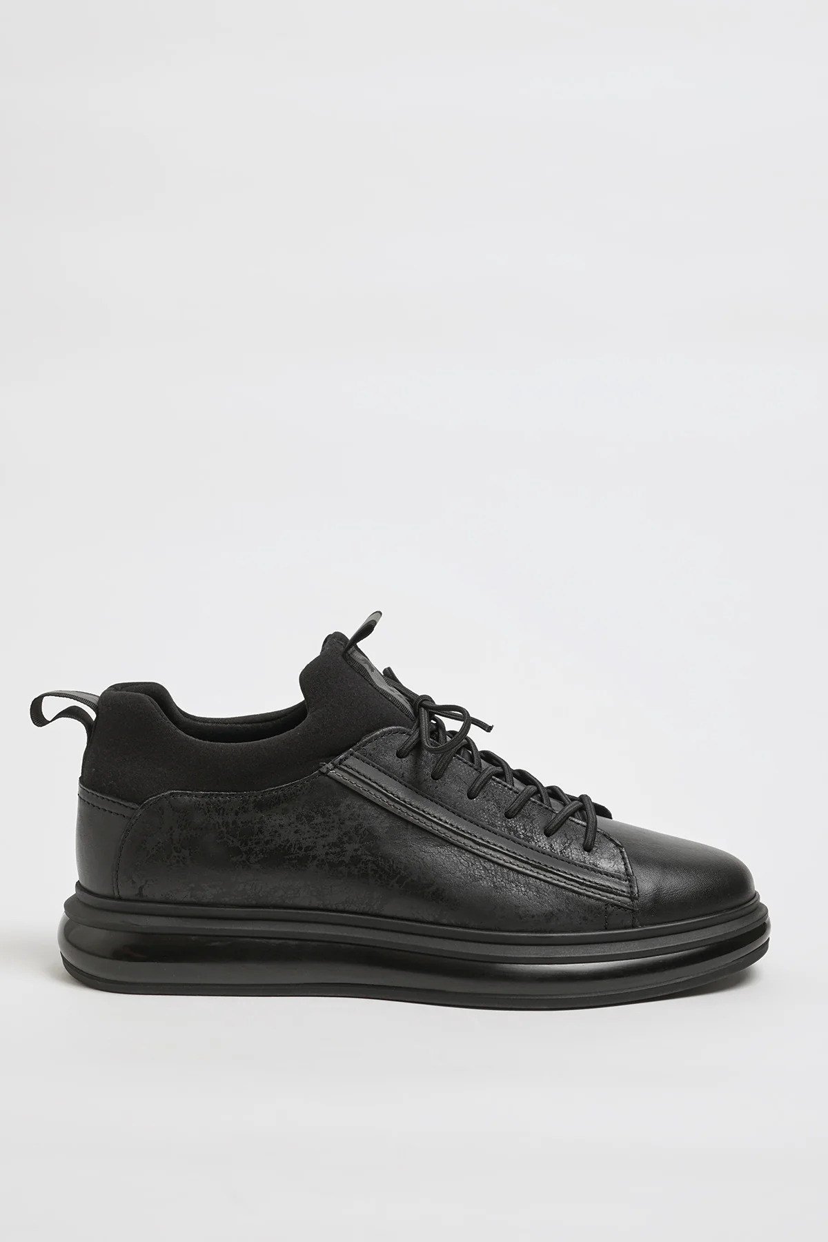Diego Model Hakiki Kombinasyonlu Deri İthal Taban Sneaker Ayakkabı - SİYAH