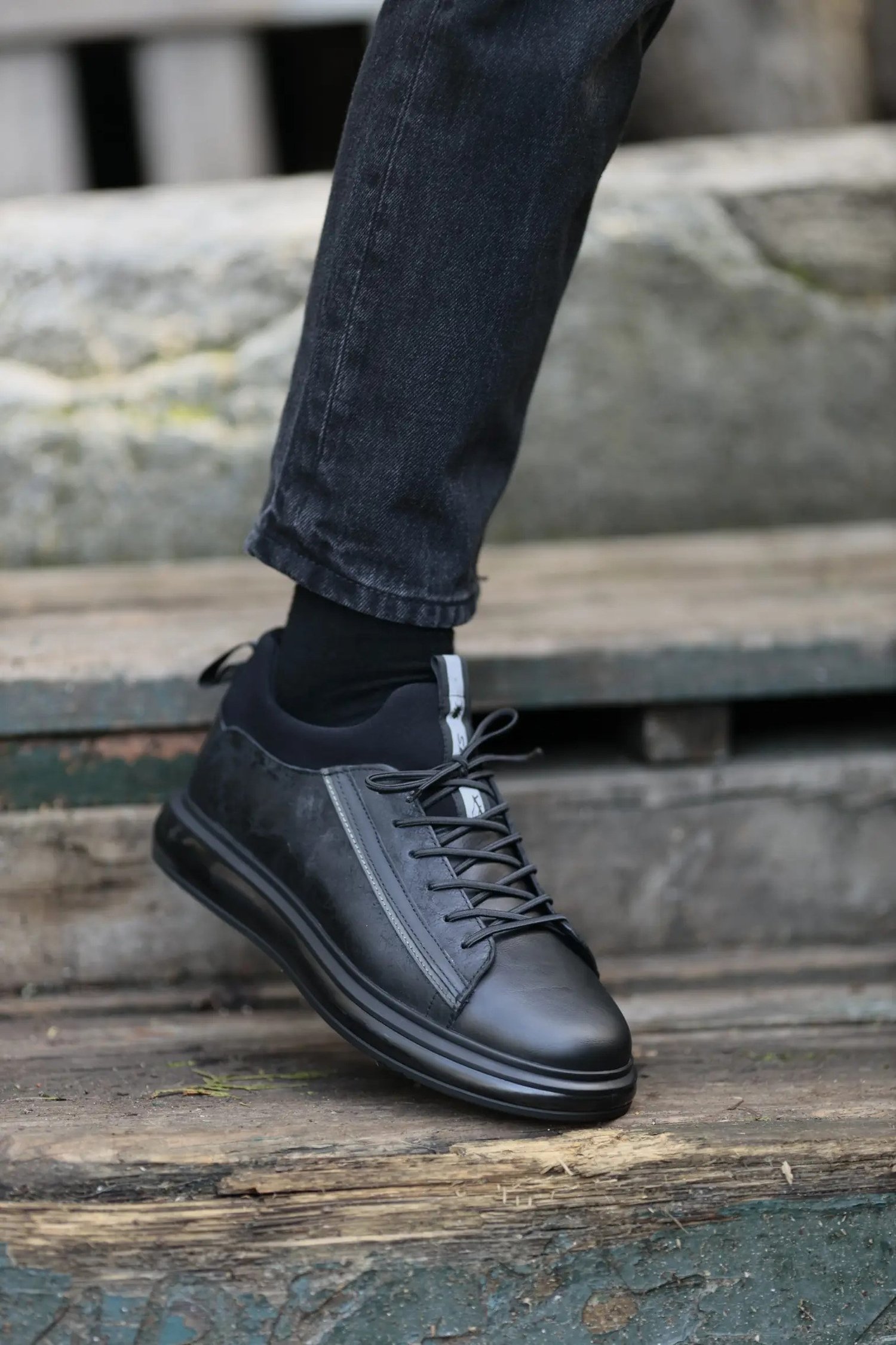 Diego Model Hakiki Kombinasyonlu Deri İthal Taban Sneaker Ayakkabı - SİYAH