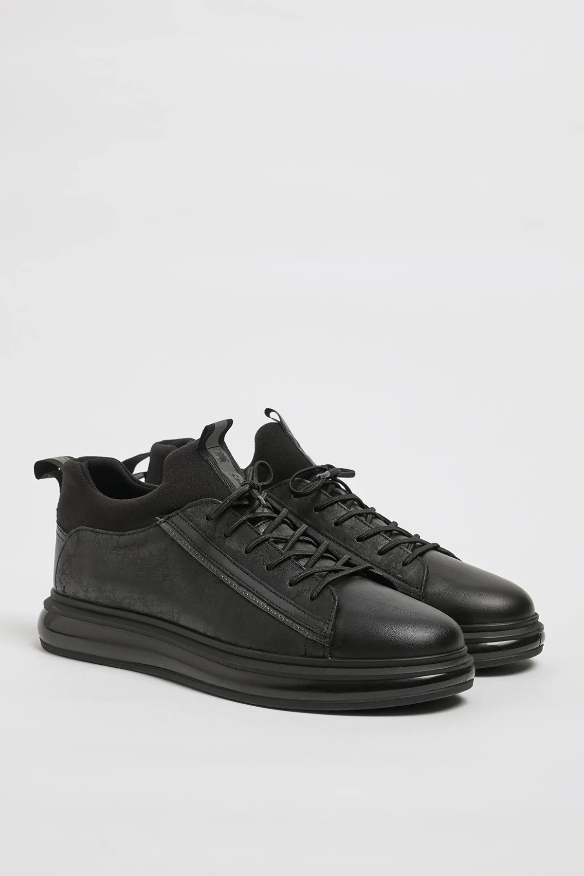 Diego Model Hakiki Kombinasyonlu Deri İthal Taban Sneaker Ayakkabı - SİYAH