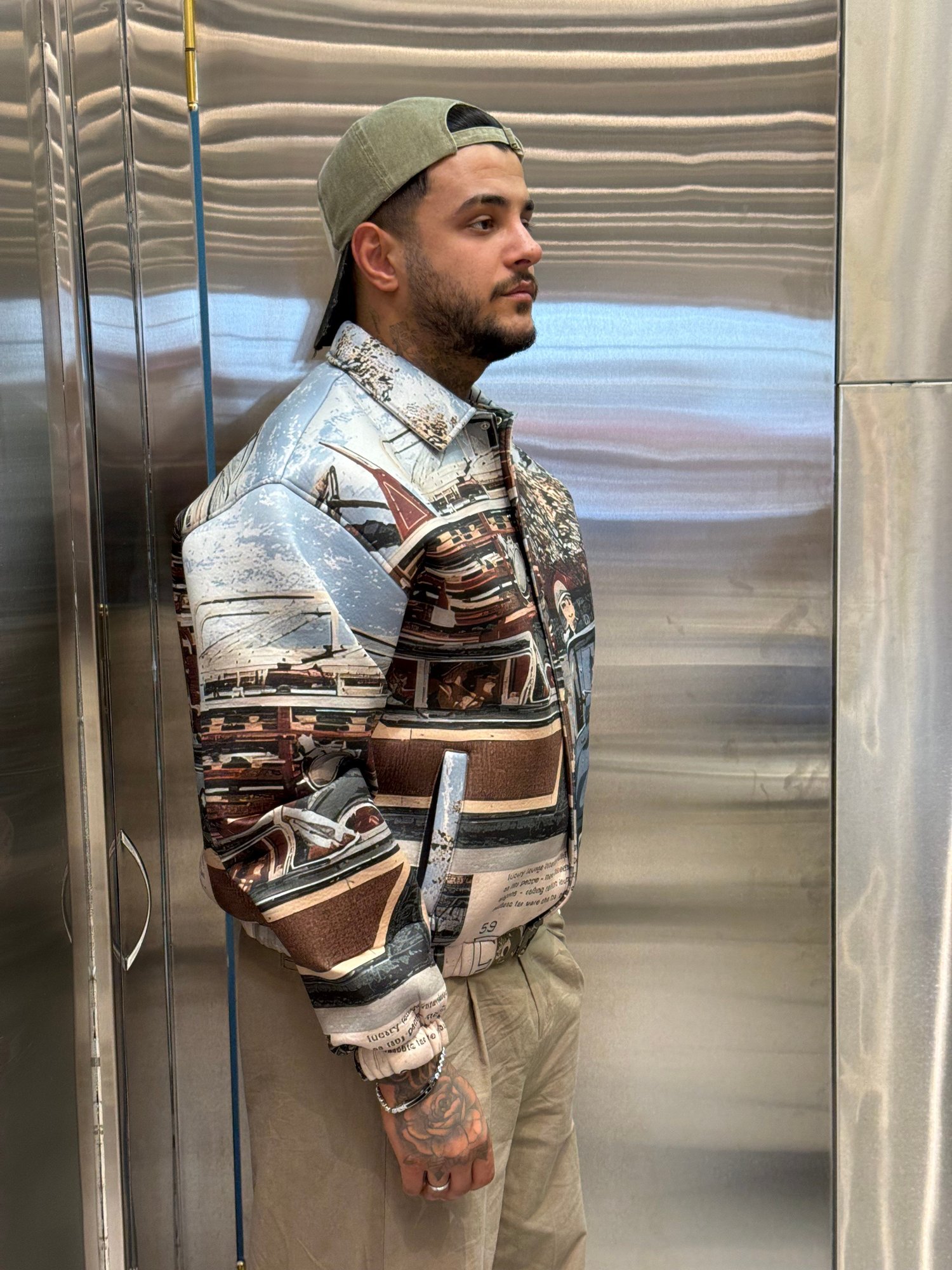 Erkek Oversize Vintage Şehir Baskılı Çıtçıtlı Ceket