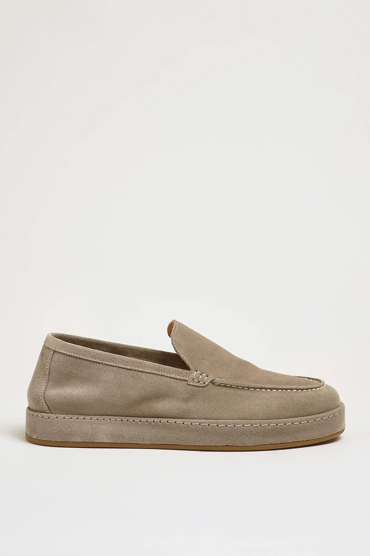Flint Model Hakiki Süet Deri Kauçuk Taban Loafer Ayakkabı - TAŞ