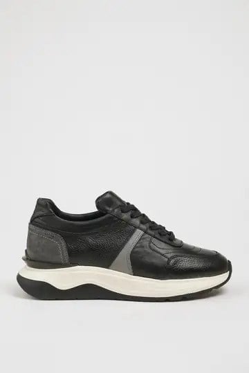 Garcia Model Kombinasyonlu Deri Eva Taban Sneaker Ayakkabı - SİYAH