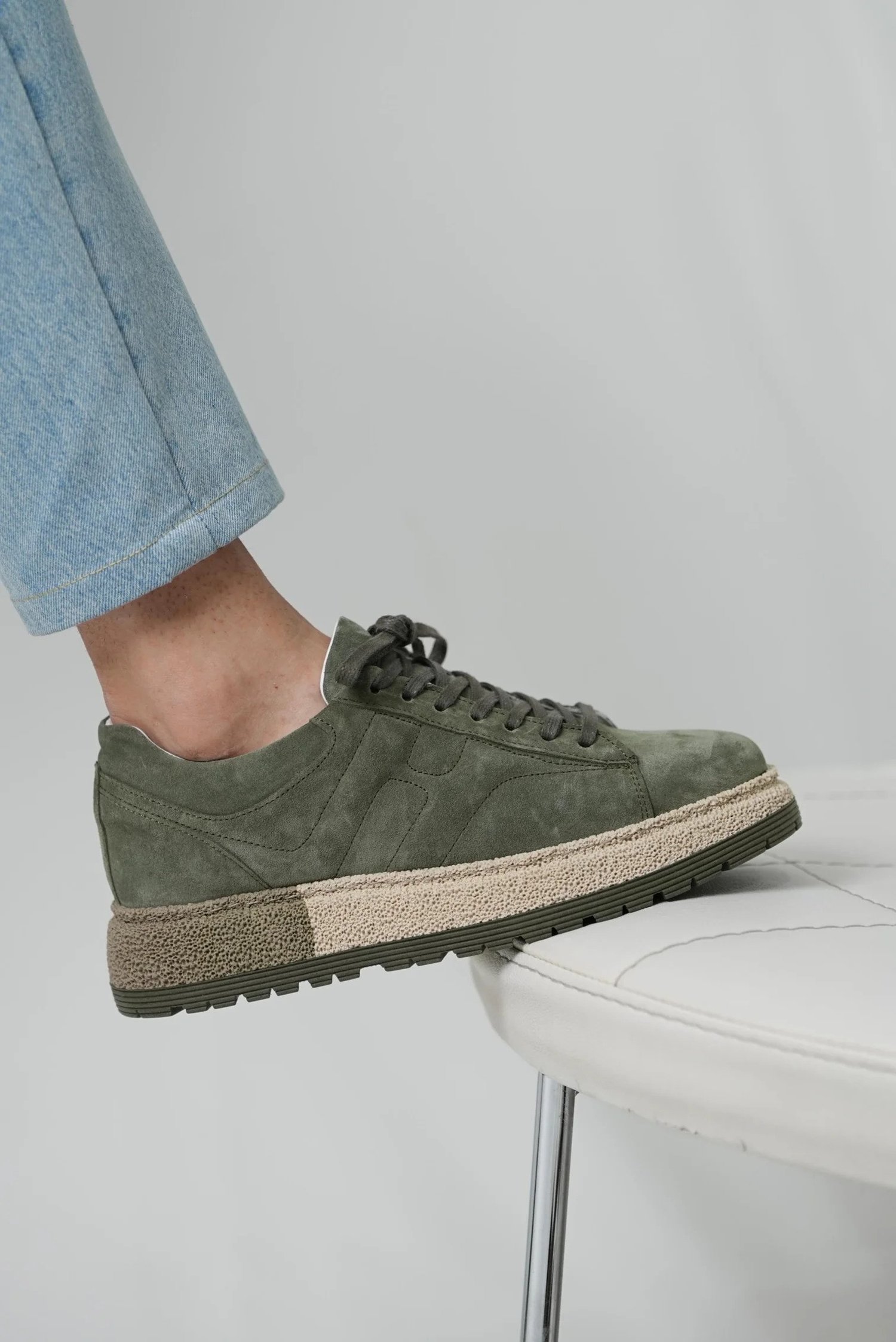 Holly Model Kombinasyonlu Deri İthal Taban Sneaker Ayakkabı - HAKİ