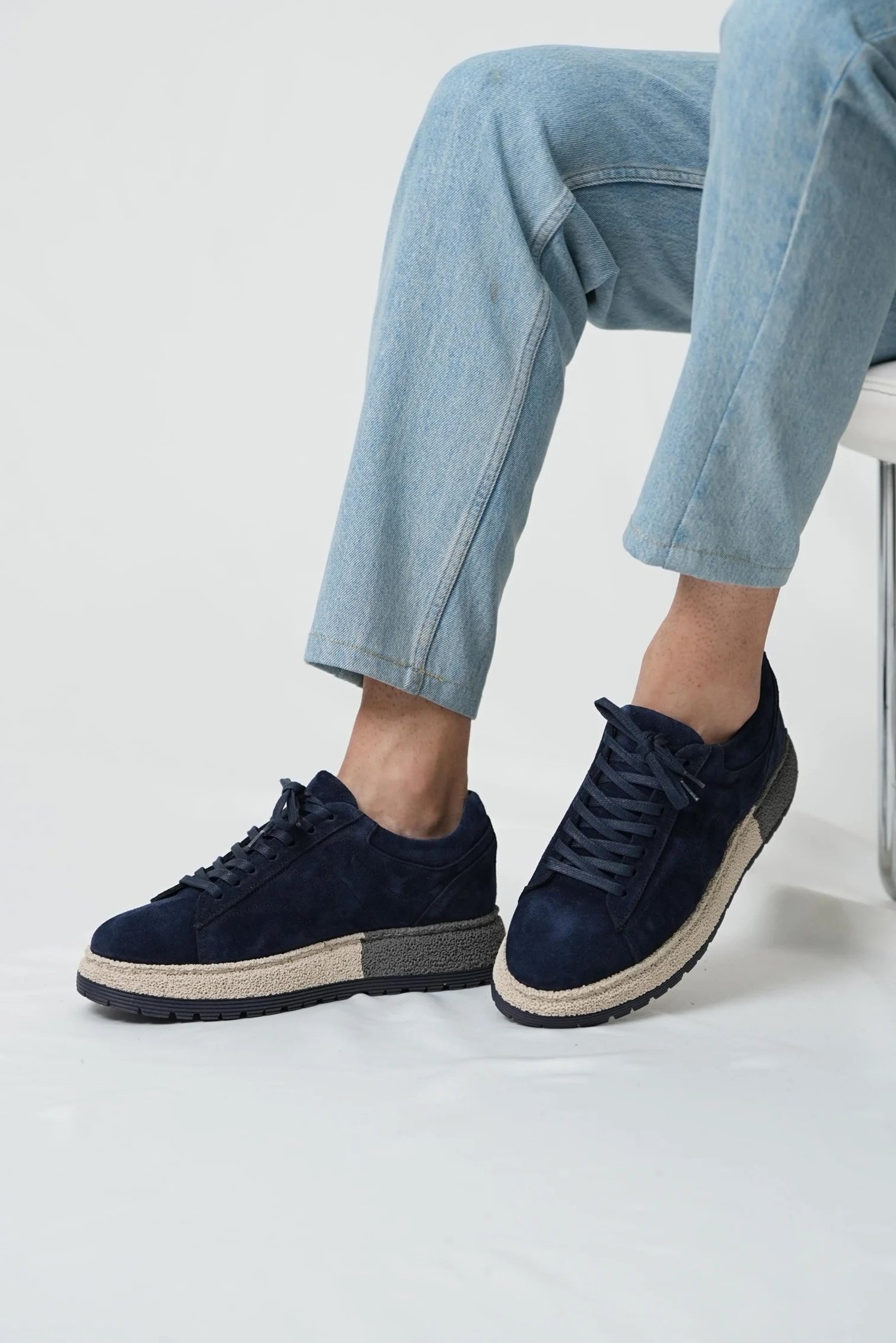 Holly Model Kombinasyonlu Deri İthal Taban Sneaker Ayakkabı - LACİVERT