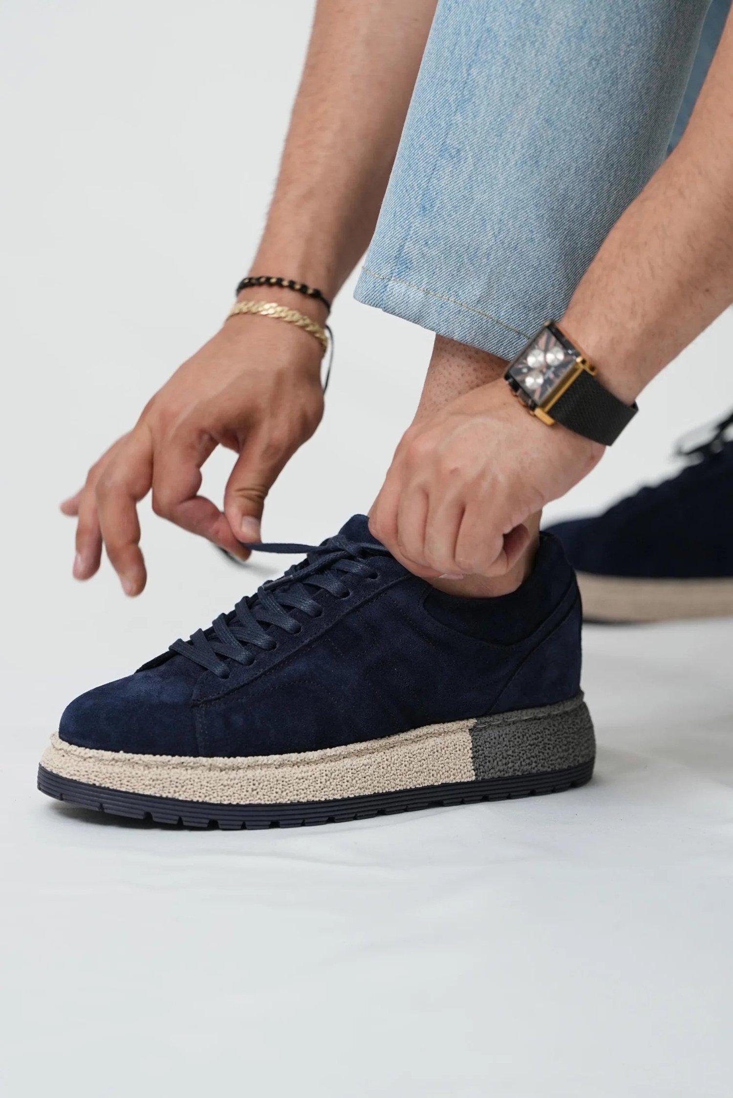 Holly Model Kombinasyonlu Deri İthal Taban Sneaker Ayakkabı - LACİVERT