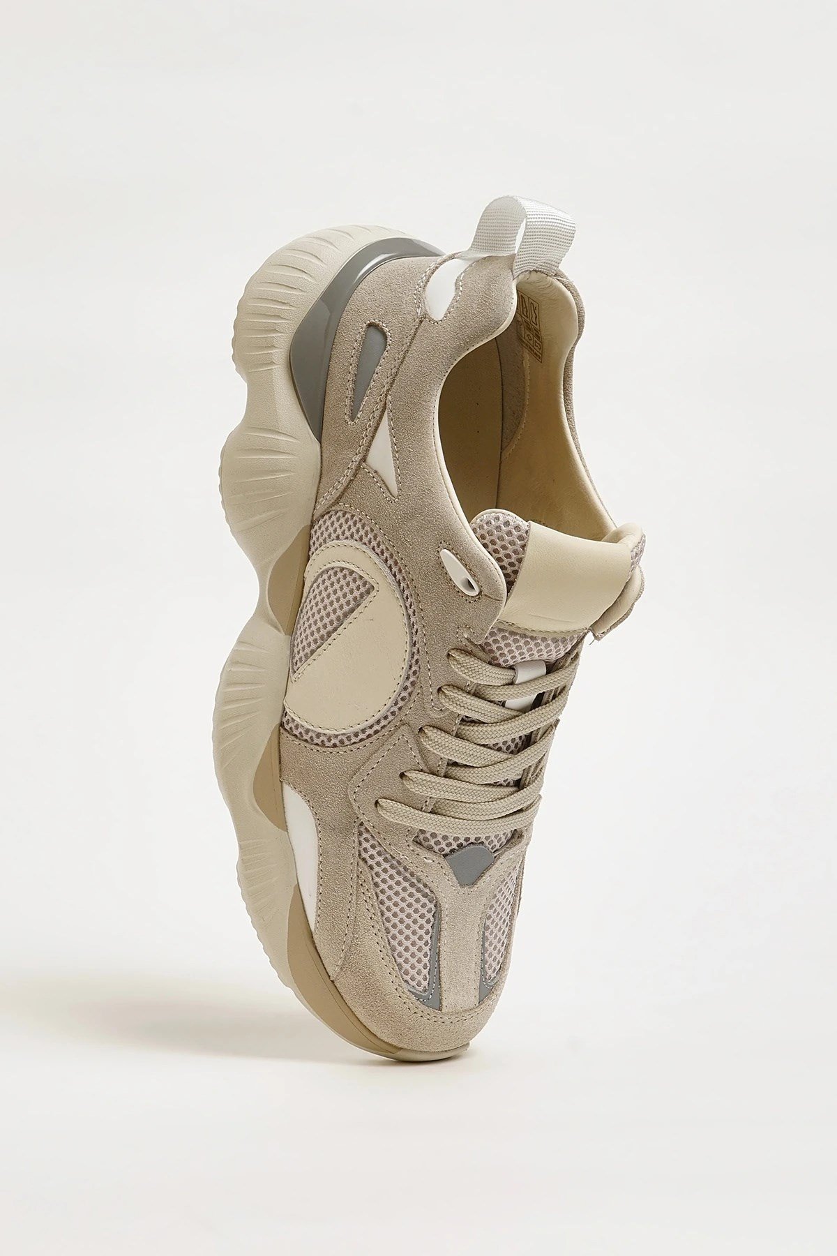 John Model Hakiki Kombinasyonlu Deri İthal Taban Sneaker Ayakkabı - BEJ