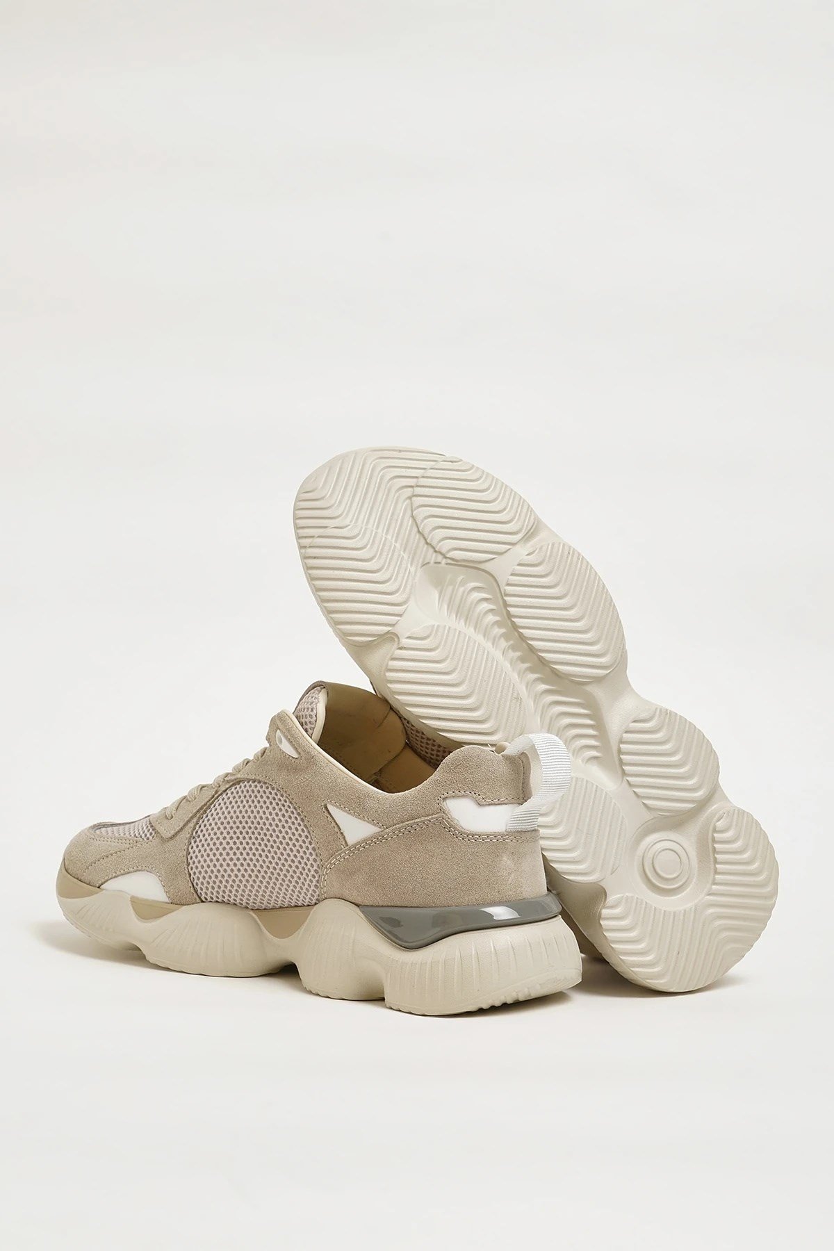 John Model Hakiki Kombinasyonlu Deri İthal Taban Sneaker Ayakkabı - BEJ