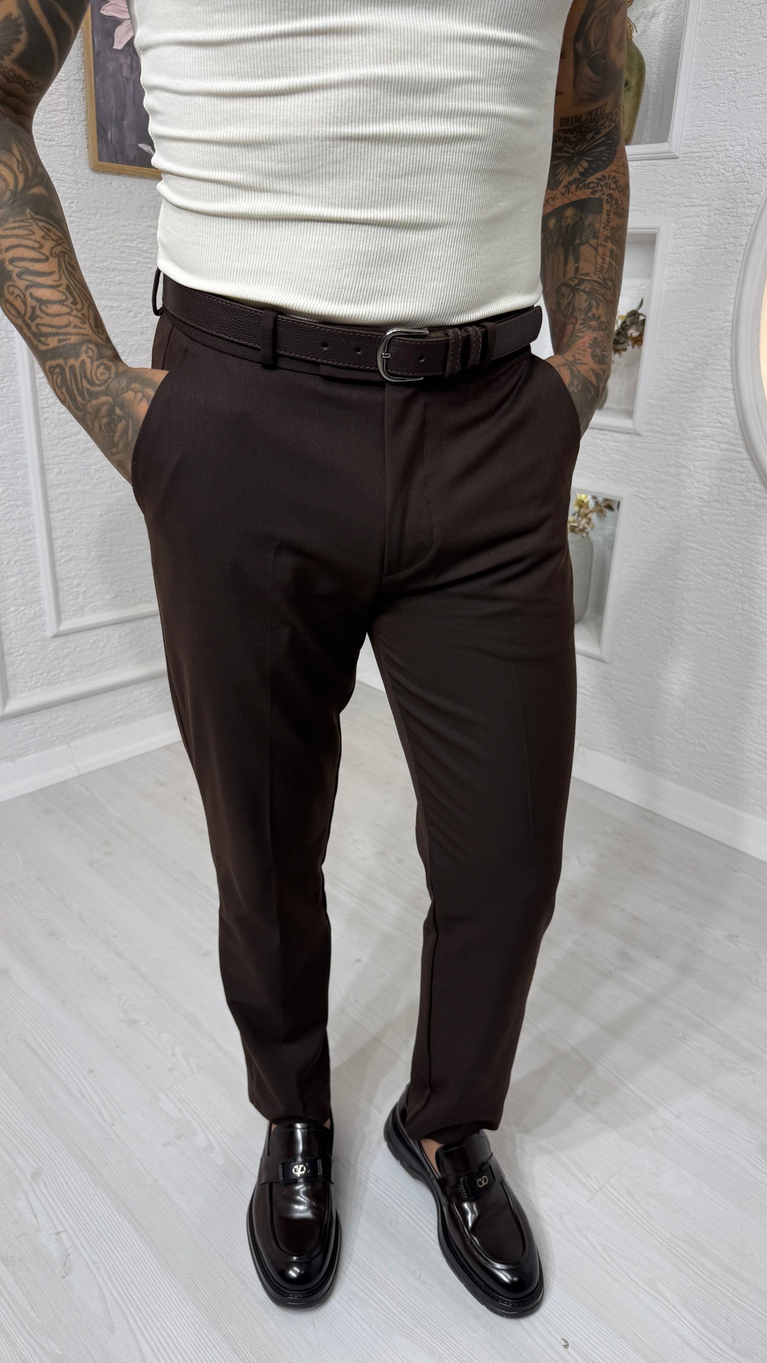 Kahve Slim Fit Klasik Kumaş Pantolon