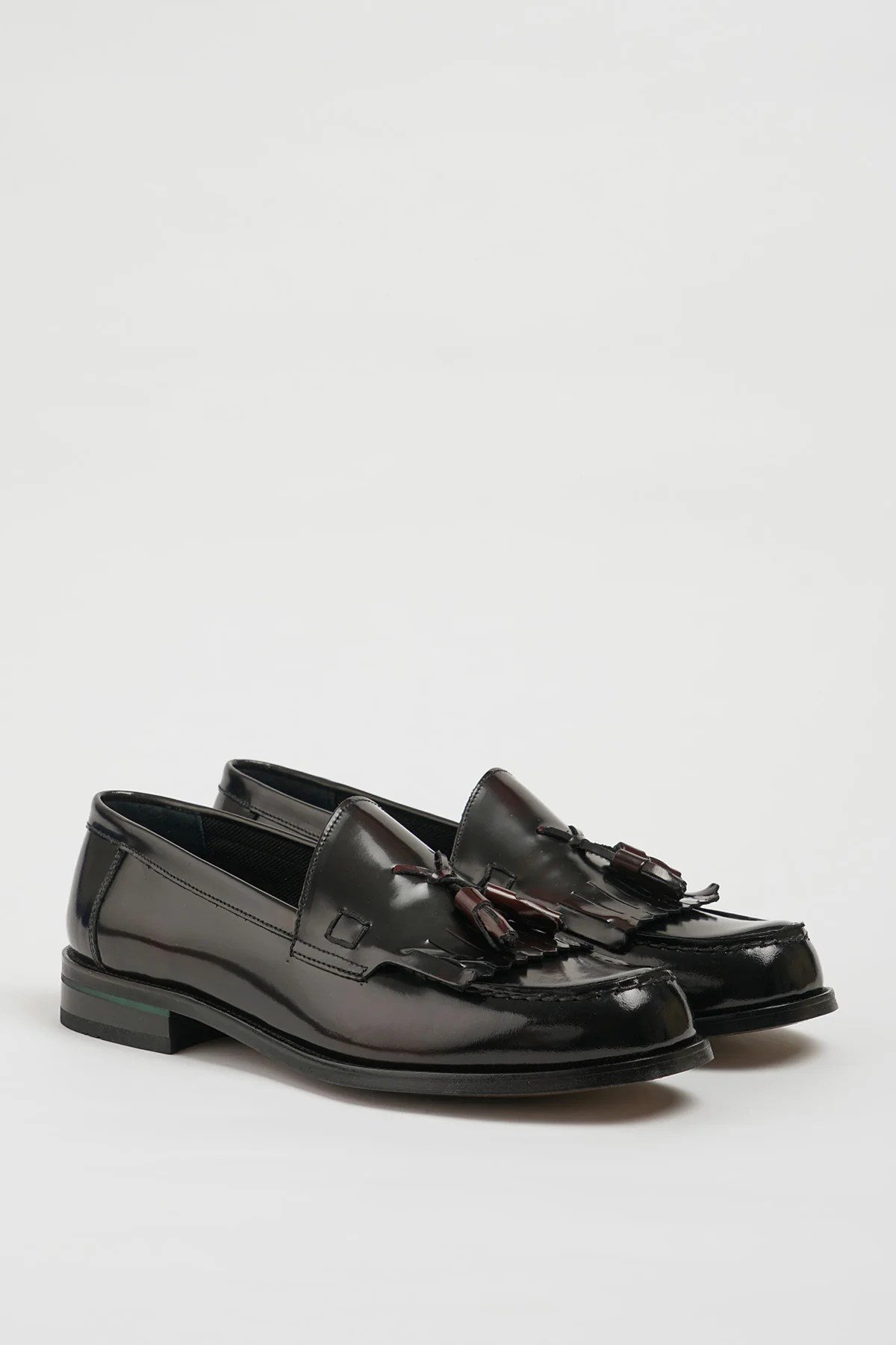 Kuin Model Hakiki Açma Deri Neolitik Taban Loafer Ayakkabı - BORDO