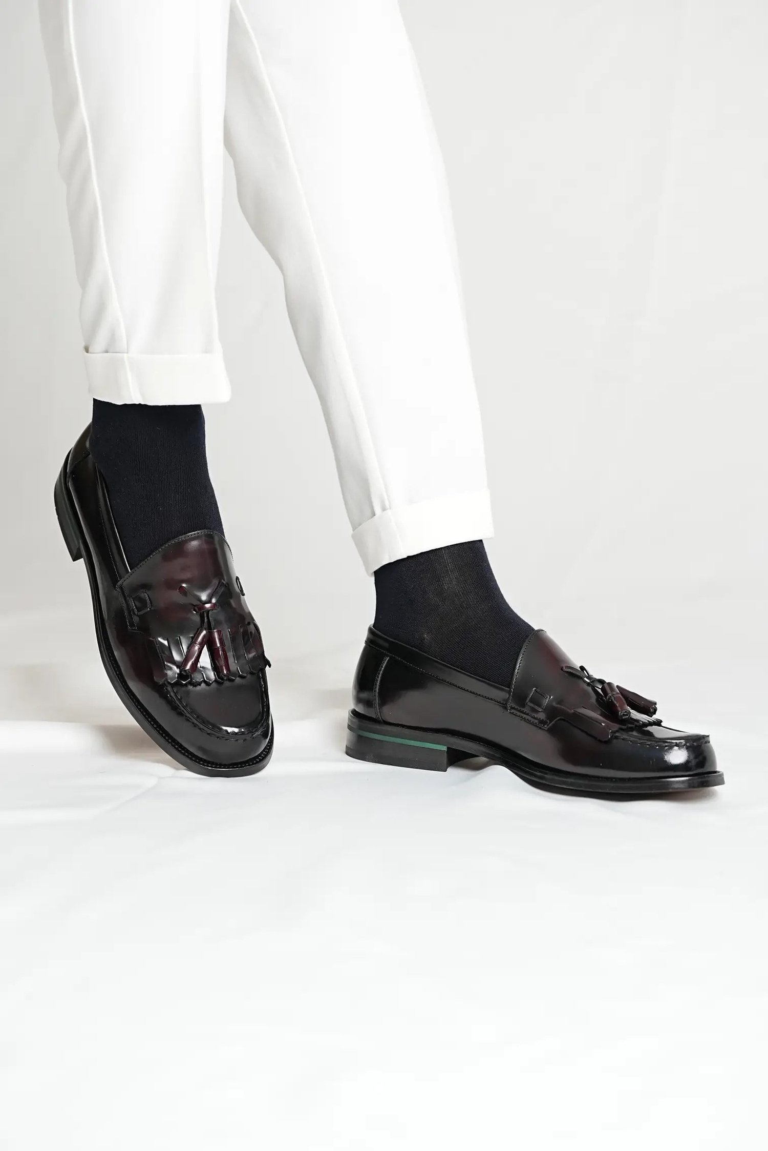 Kuin Model Hakiki Açma Deri Neolitik Taban Loafer Ayakkabı - BORDO