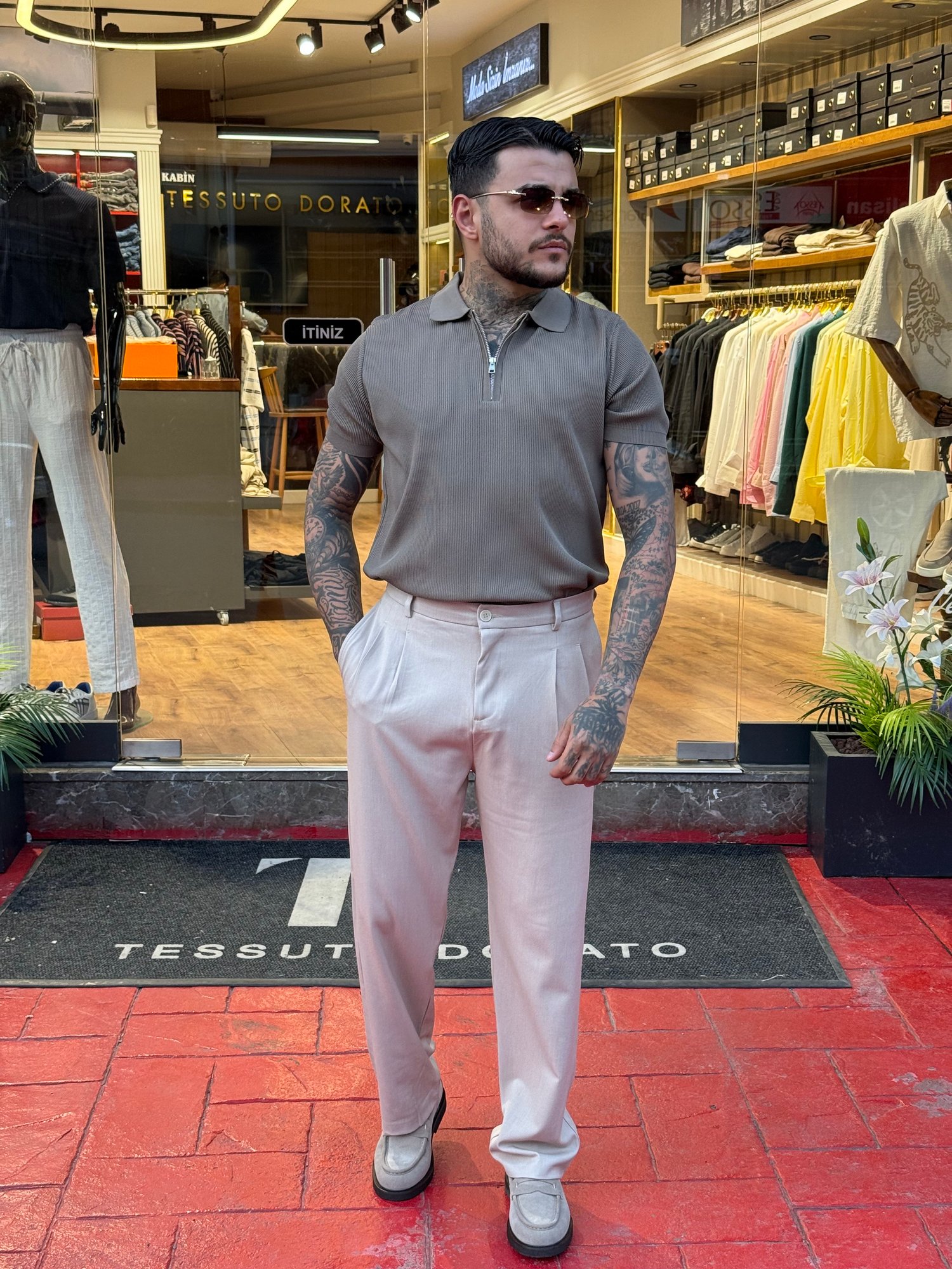Luxury Fermuarlı Haki Yeşili Polo yaka