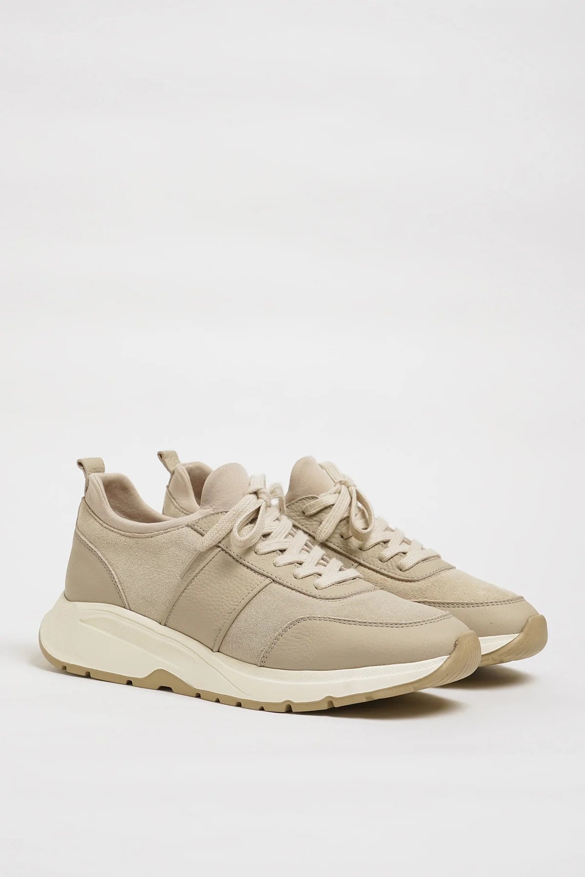 Morran Model Hakiki Kombinasyonlu Deri Sneaker Ayakkabı - BEJ