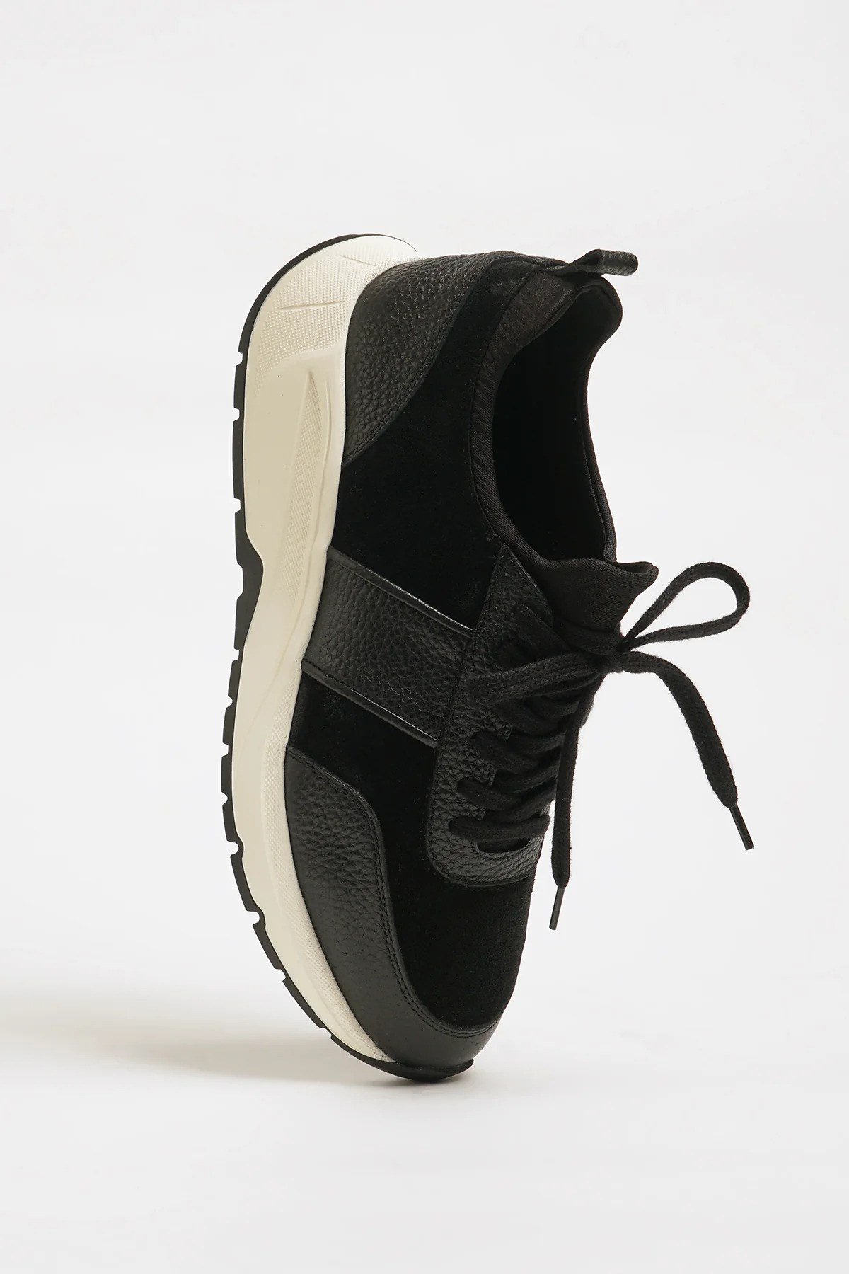 Morran Model Hakiki Kombinasyonlu Deri Sneaker Ayakkabı - SİYAH