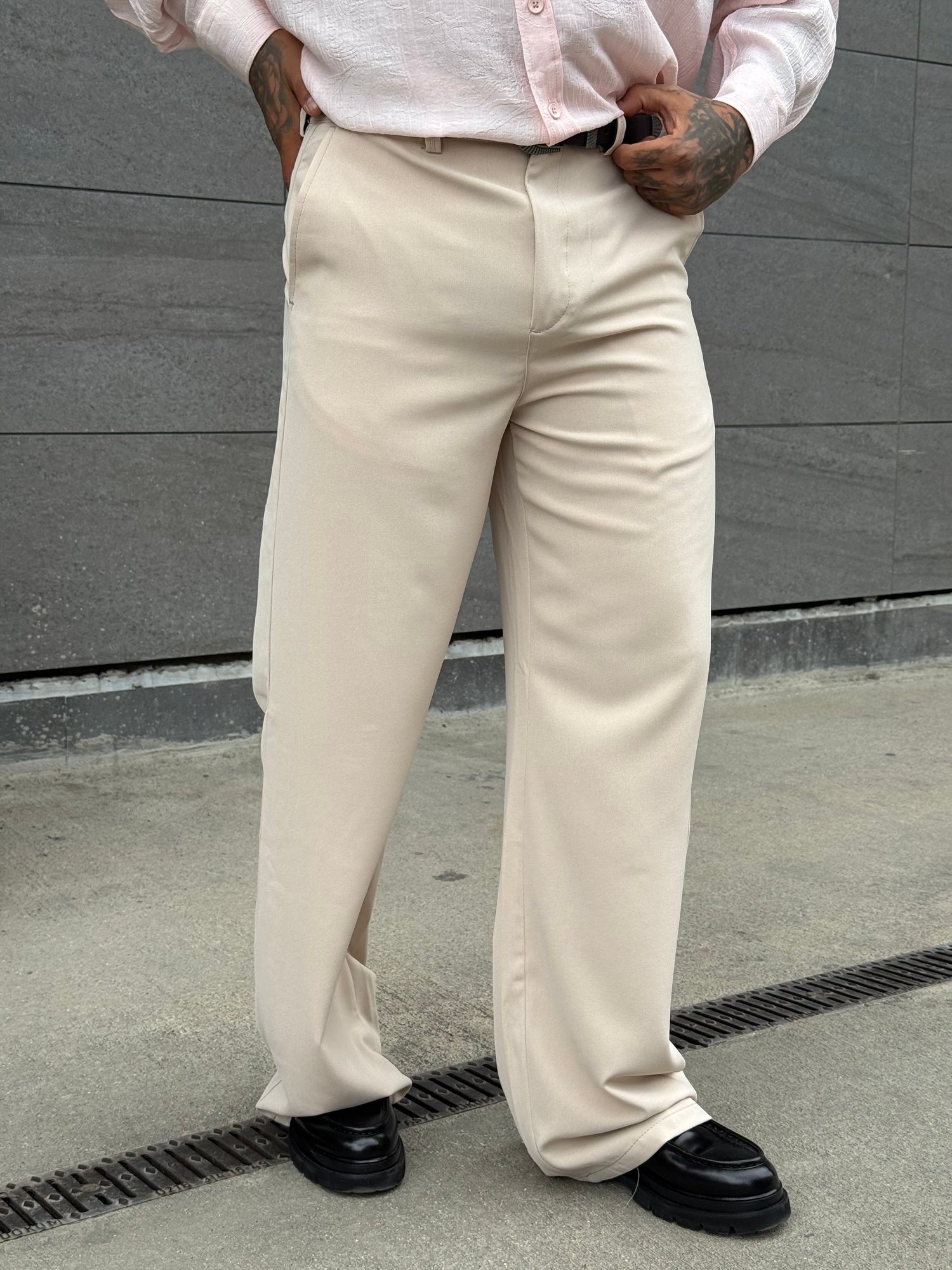 ÖZEL TASARIM ESPANYOL PAÇA BEJ KUMAŞ PANTALON