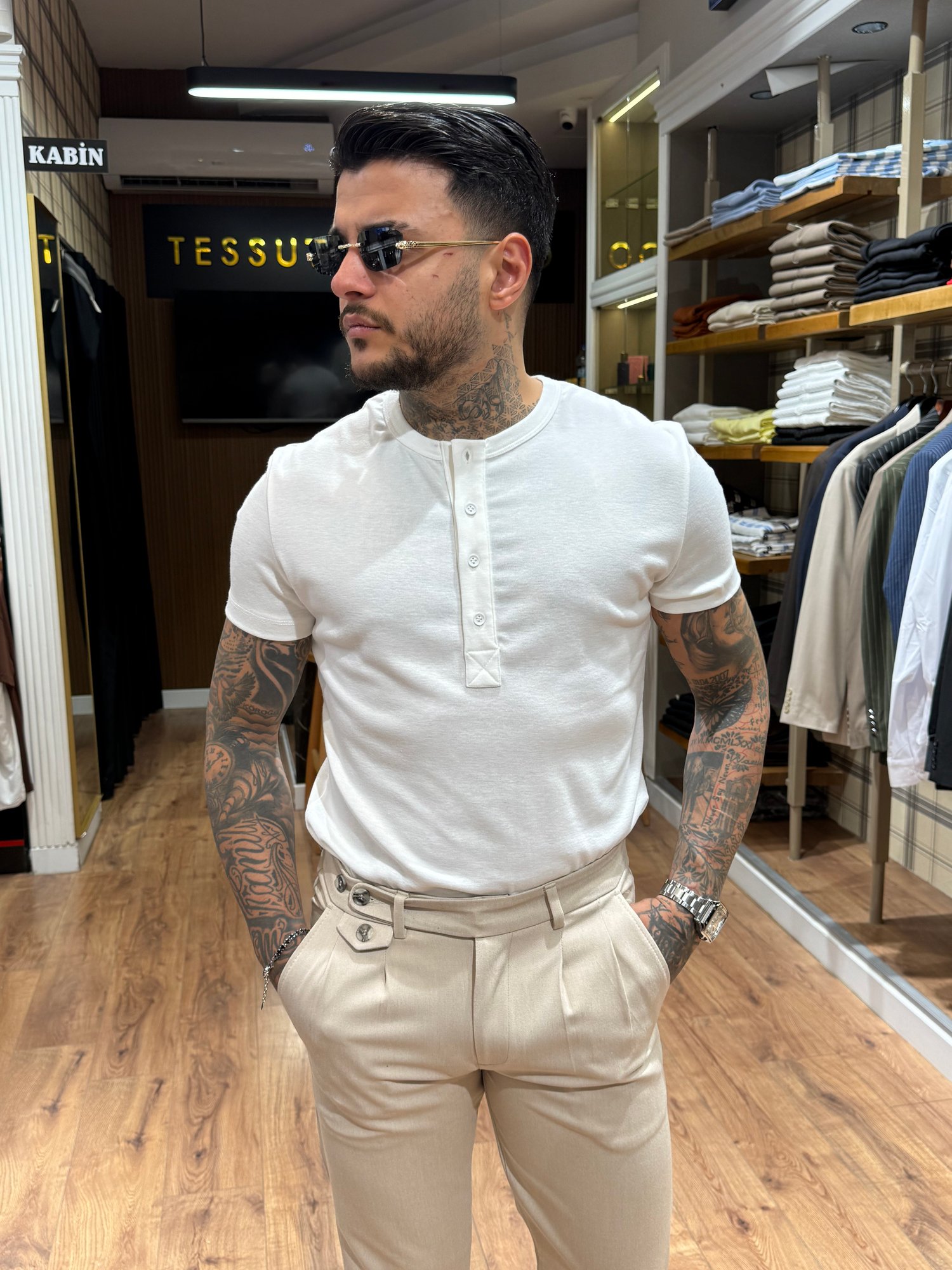 Prestige Henley Tişört - Beyaz