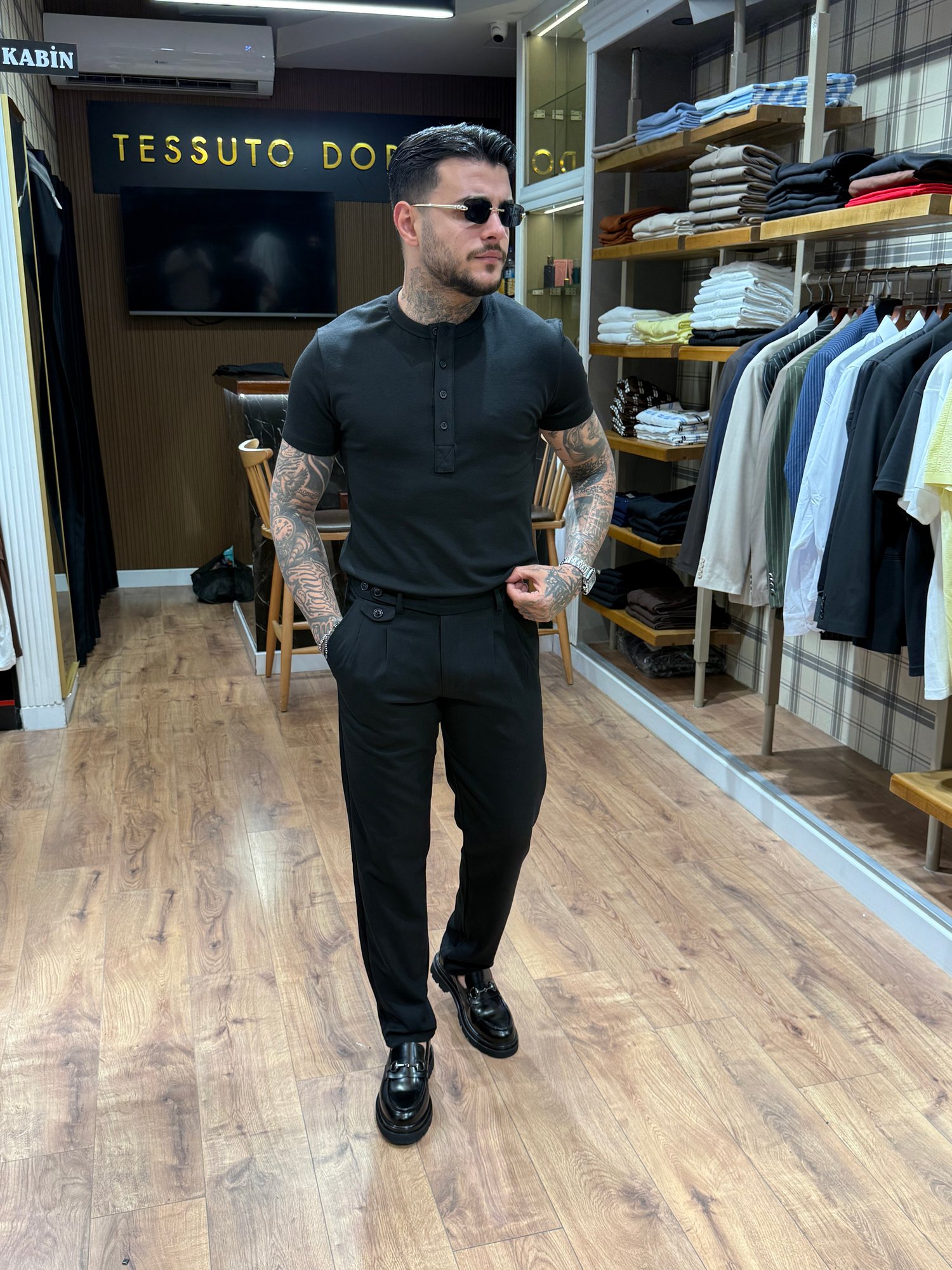 Prestige Henley Tişört - Siyah