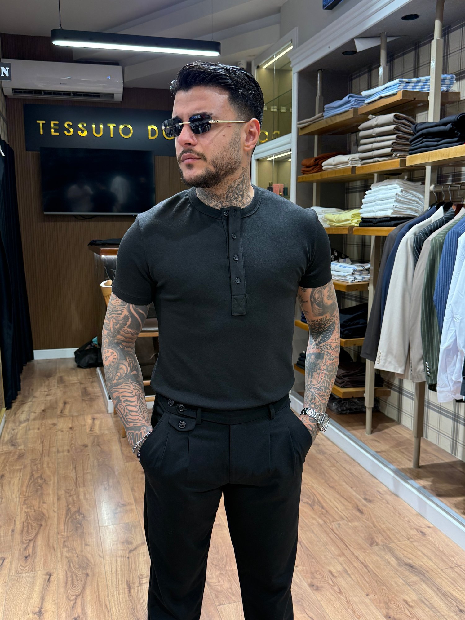 Prestige Henley Tişört - Siyah