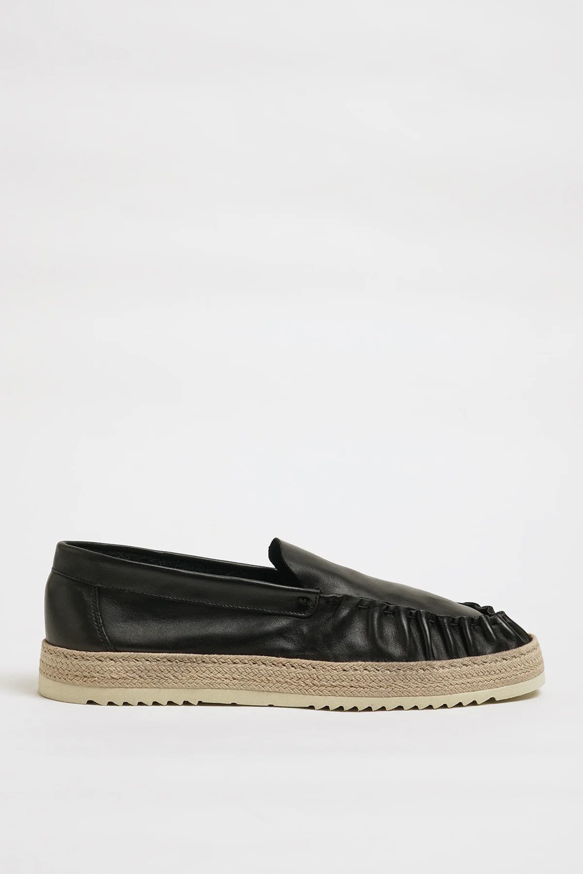 Ricardo Model Hakiki Natural Deri Hasır Taban Loafer Ayakkabı - SİYAH