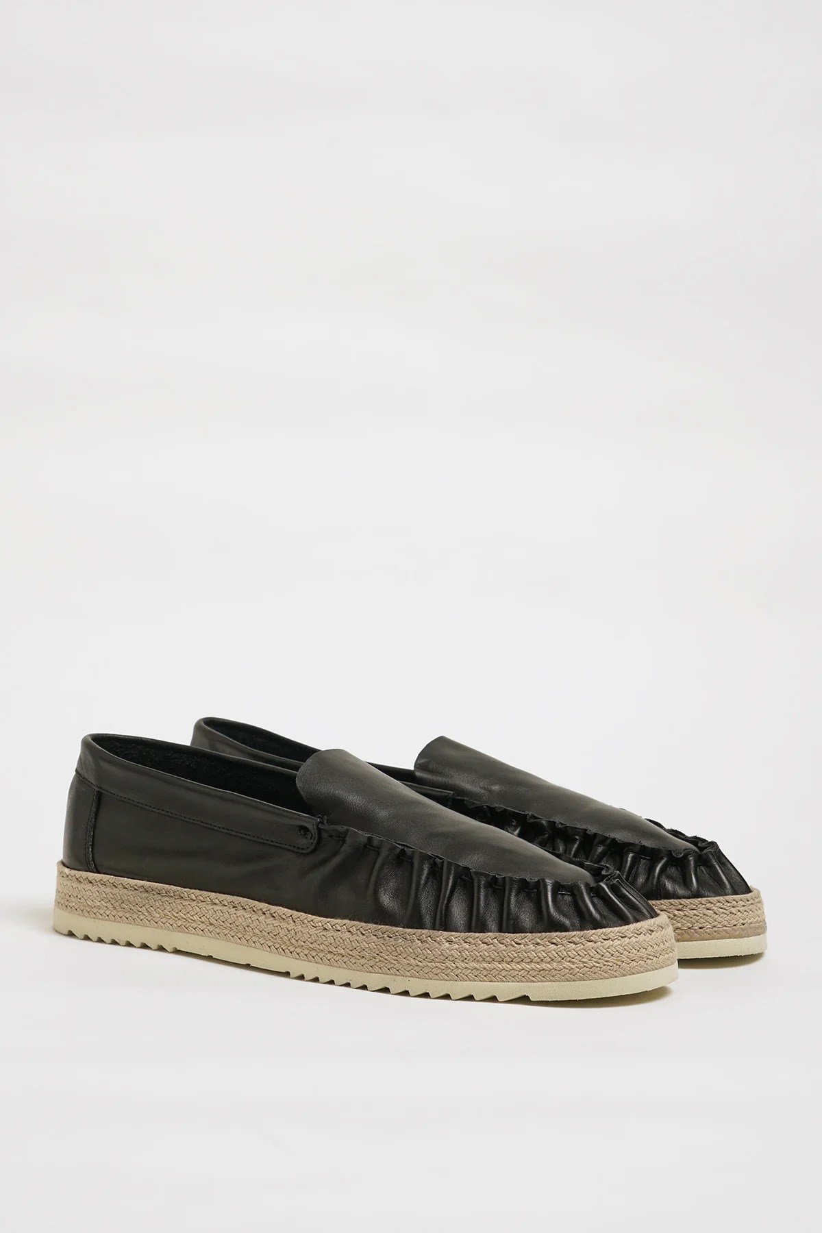 Ricardo Model Hakiki Natural Deri Hasır Taban Loafer Ayakkabı - SİYAH