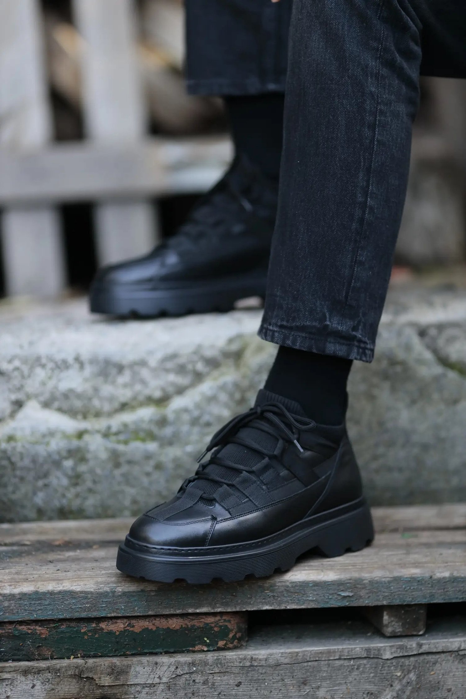 Roberto Model Eva Taban Kombinasyonlu Deri Bot - SİYAH