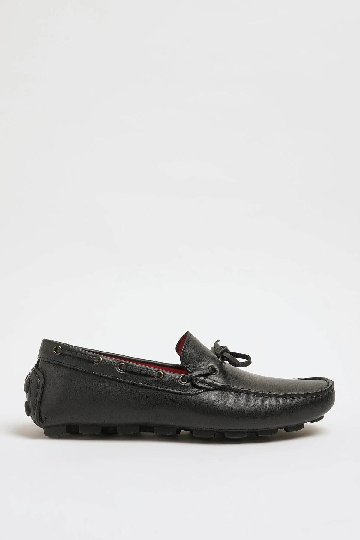Rock Model Kauçuk Taban Natural Deri Loafer Ayakkabı - SİYAH