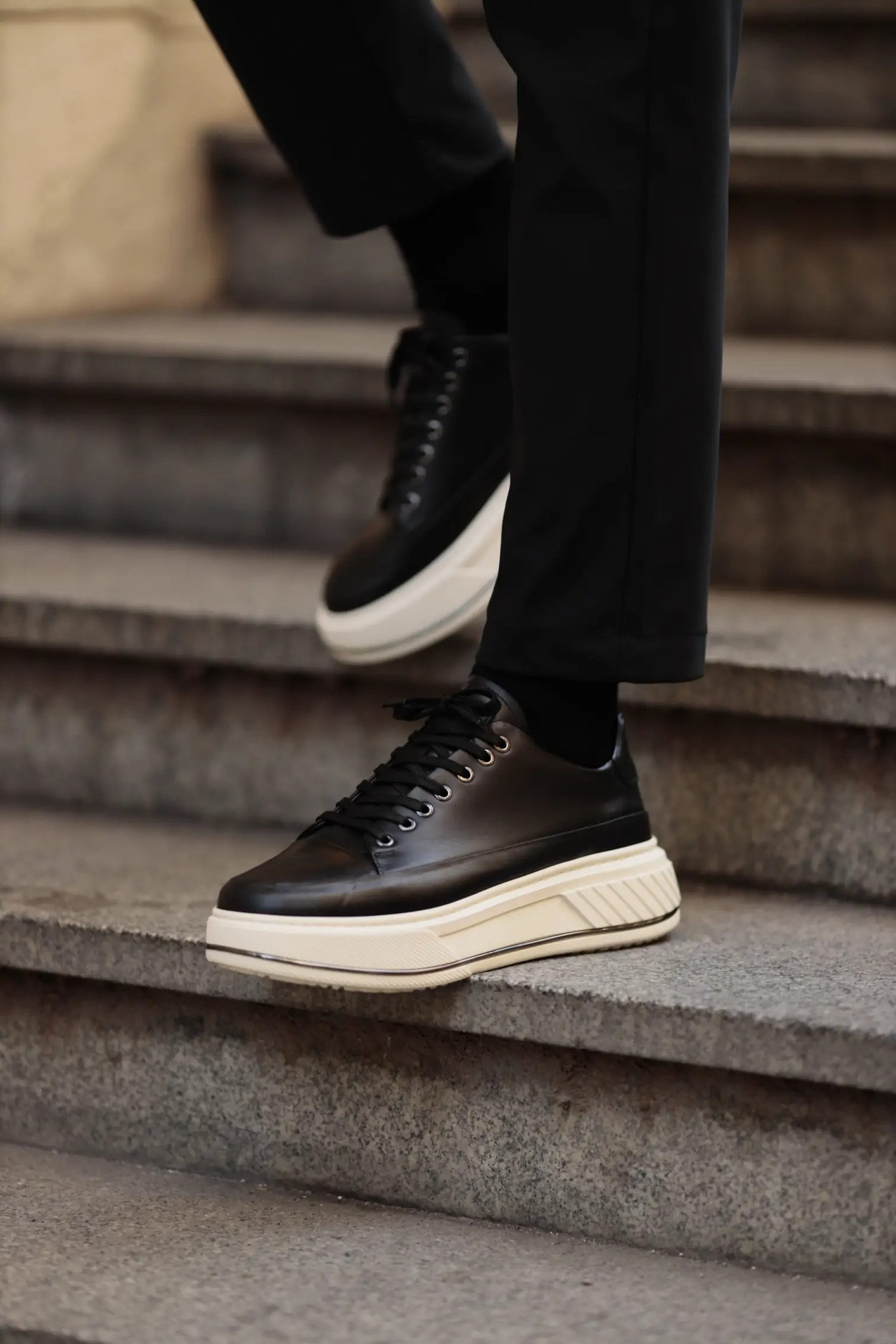 Sebastian Model İthal Taban Hakiki Deri Sneaker Ayakkabı - SİYAH