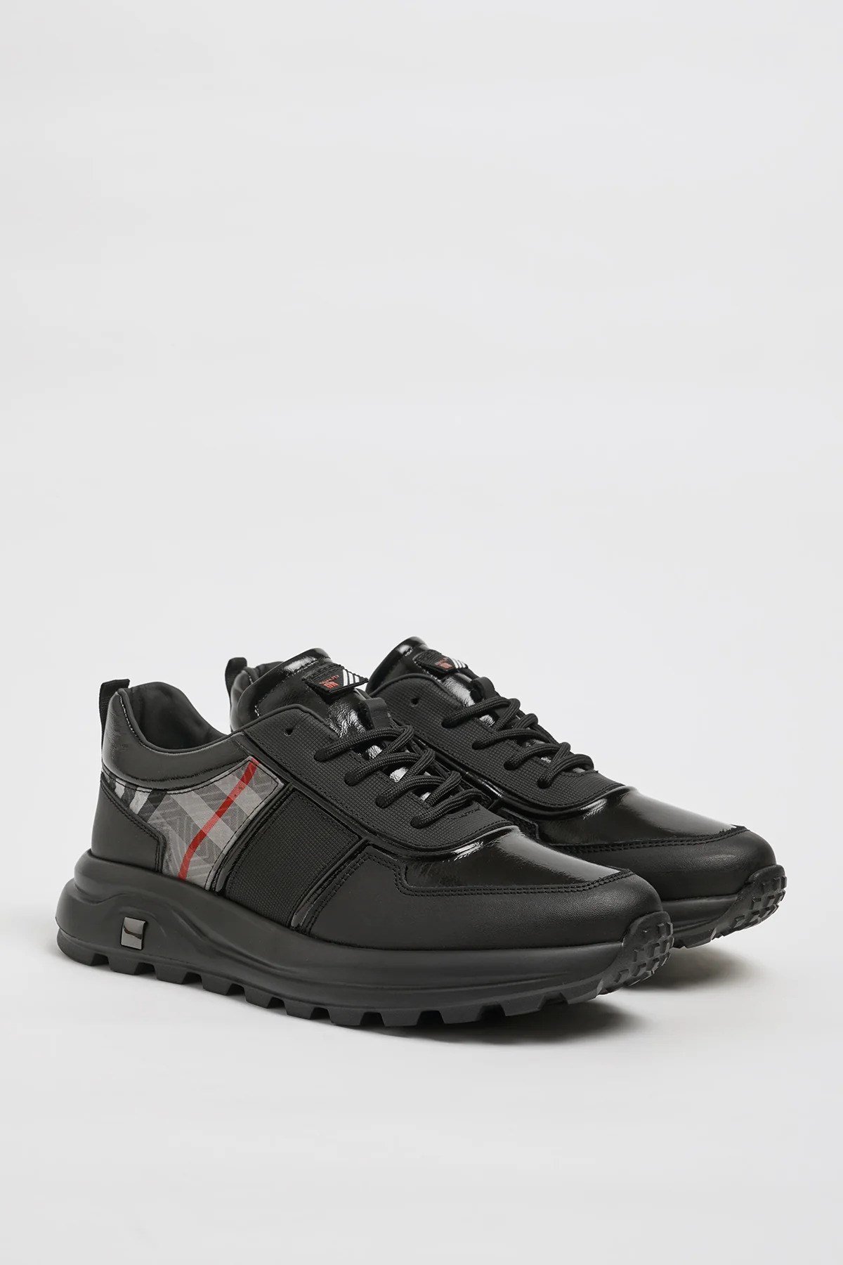 Sheldon Model Kombinasyonlu Deri İthal Taban Sneaker Ayakkabı - SİYAH