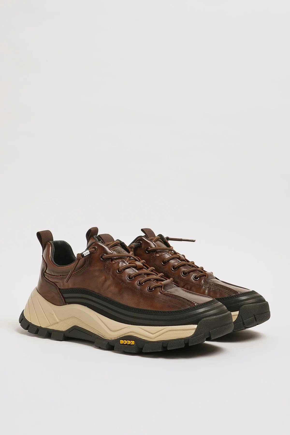 Spencer Model Kombinasyonlu Deri İthal Taban Sneaker Ayakkabı - KAHVERENGİ