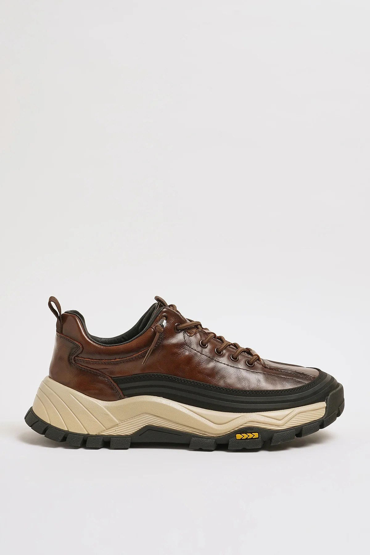 Spencer Model Kombinasyonlu Deri İthal Taban Sneaker Ayakkabı - KAHVERENGİ