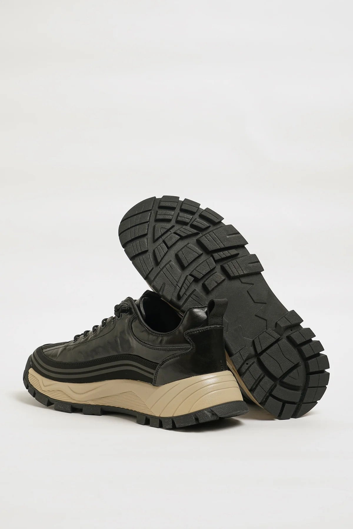 Spencer Model Kombinasyonlu Deri İthal Taban Sneaker Ayakkabı - SİYAH