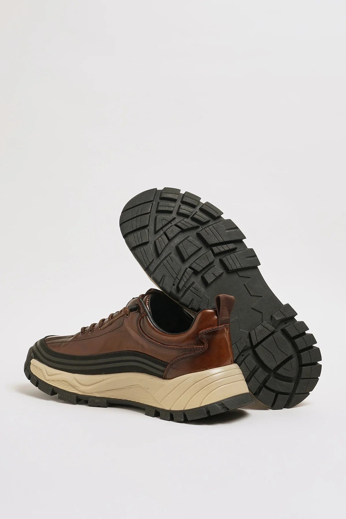 Spencer Model Kombinasyonlu Deri İthal Taban Sneaker Ayakkabı - KAHVERENGİ