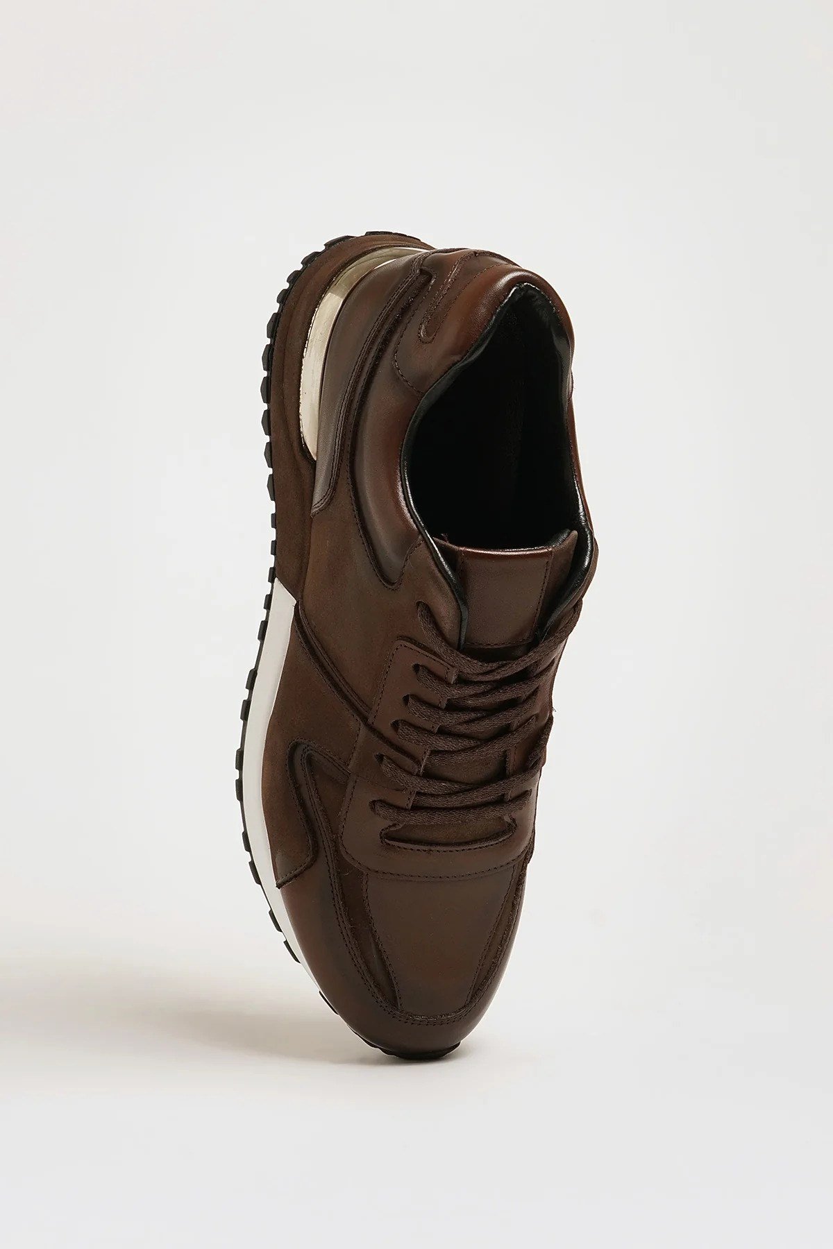 Stendhal Model Hakiki Kombinasyonlu Deri İthal Taban Sneaker Ayakkabı - KAHVERENGİ