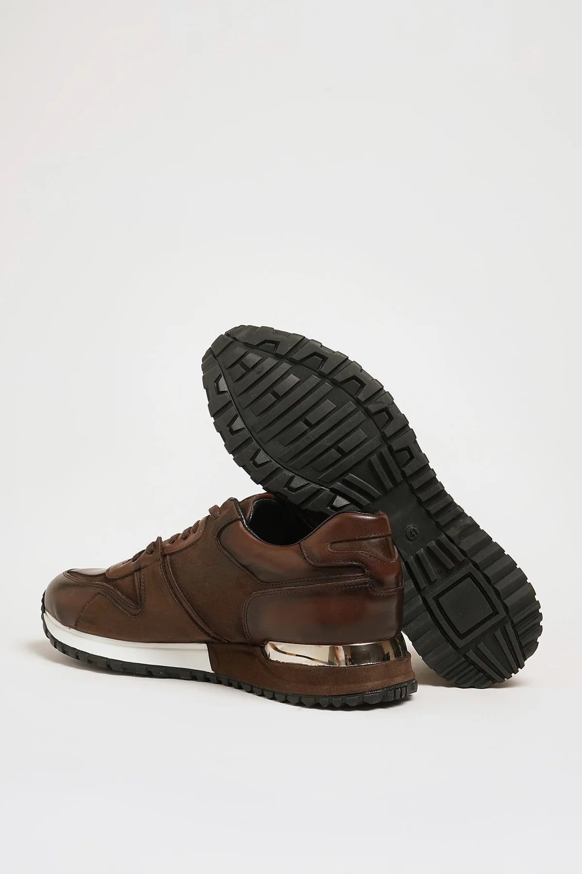 Stendhal Model Hakiki Kombinasyonlu Deri İthal Taban Sneaker Ayakkabı - KAHVERENGİ