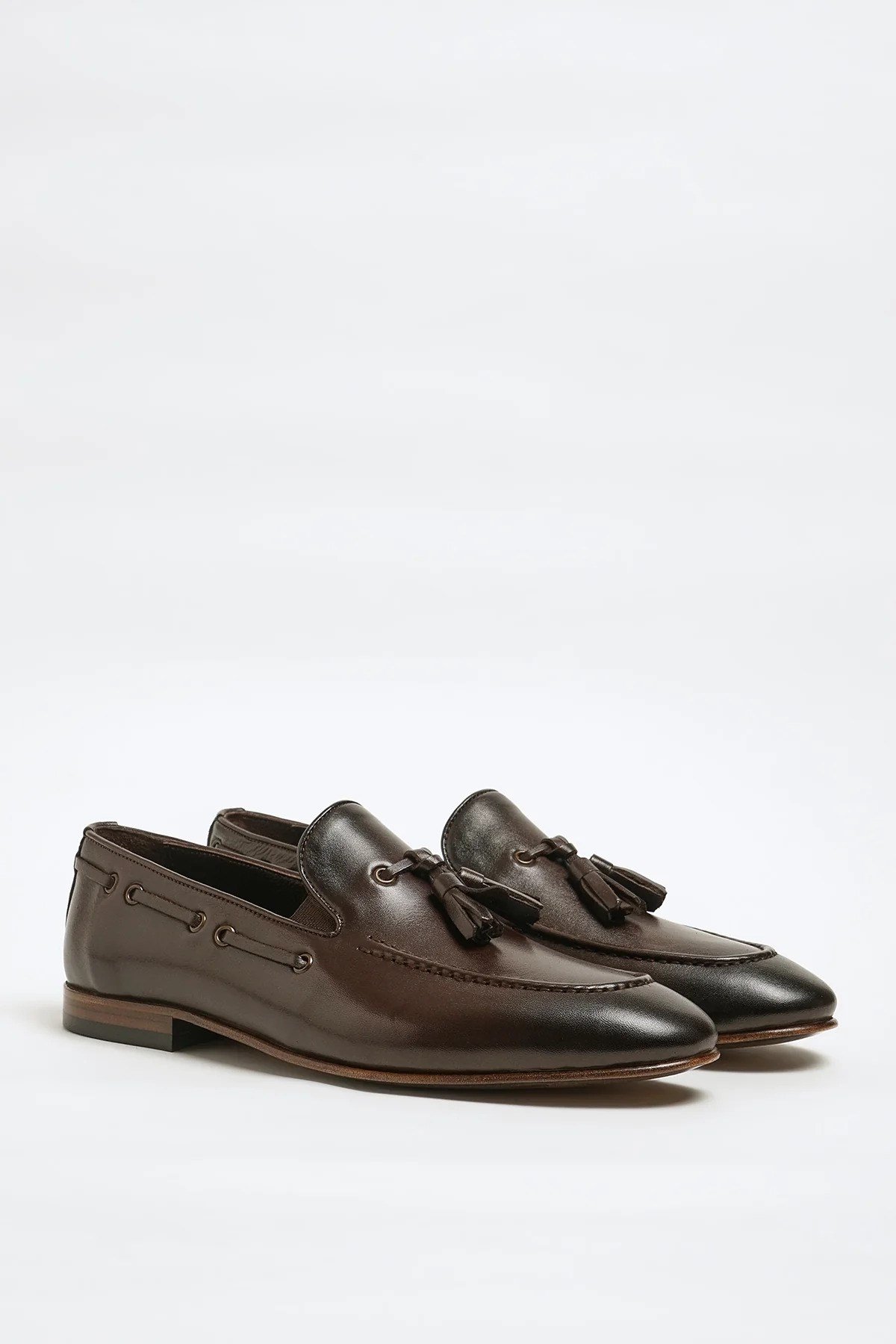 Tokyo Model Hakiki Natural Deri Kösele Taban Loafer Ayakkabı - KAHVERENGİ