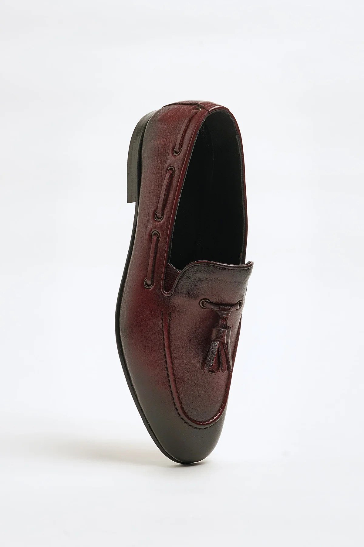 Tokyo Model Hakiki Natural Deri Kösele Taban Loafer Ayakkabı - BORDO