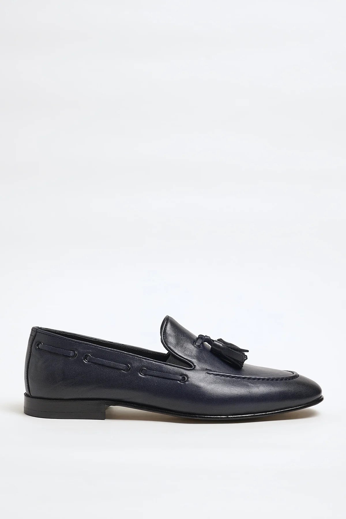 Tokyo Model Hakiki Natural Deri Kösele Taban Loafer Ayakkabı - LACİVERT