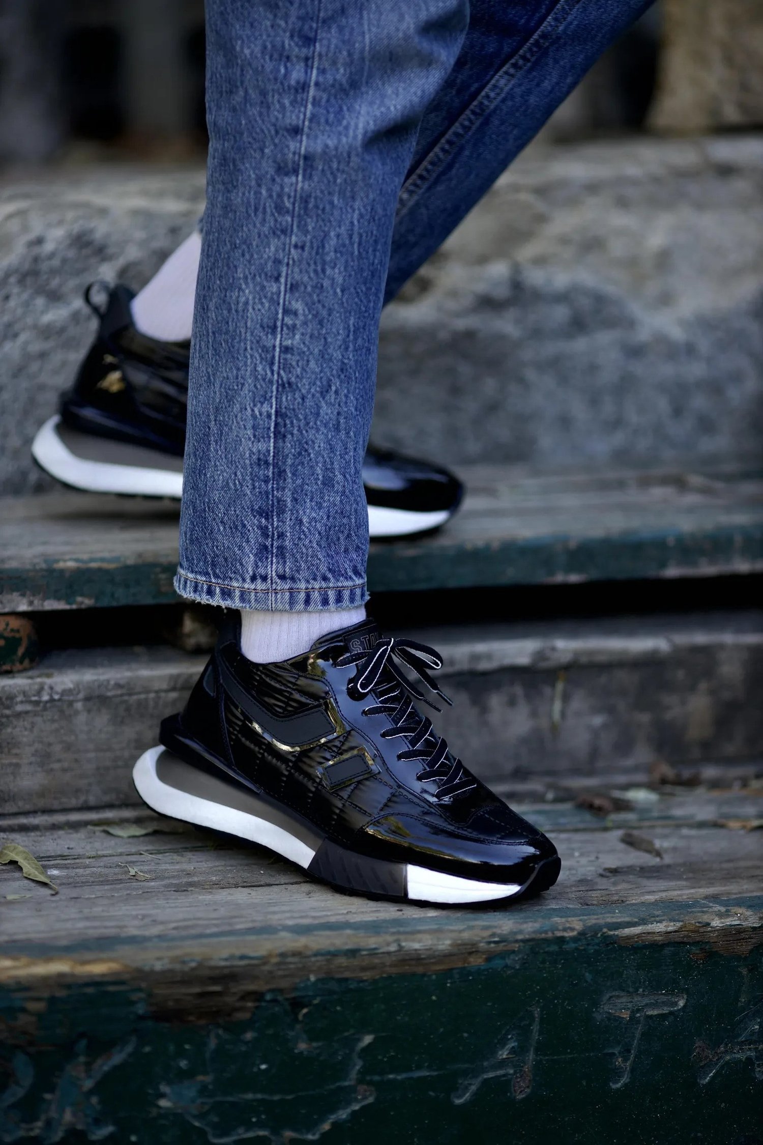 Viego Model Kombinasyonlu Natural Deri Sneaker Ayakkabı - SİYAH