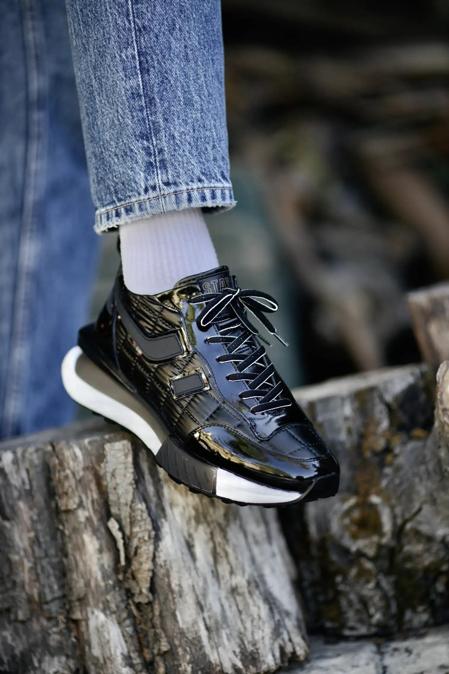 Viego Model Kombinasyonlu Natural Deri Sneaker Ayakkabı - SİYAH