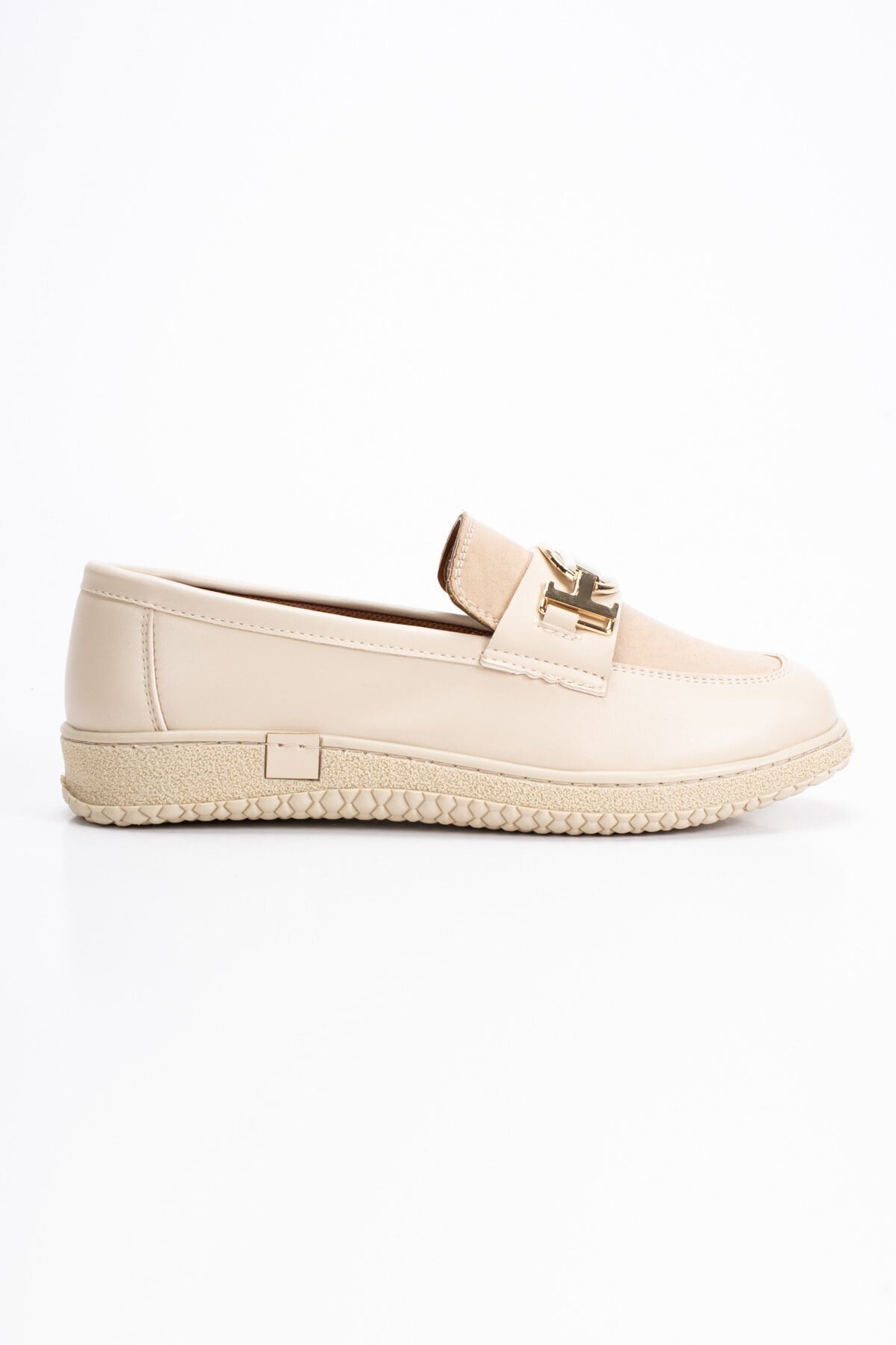 Kadın Bej Loafer Makosen Tokalı Klasik Günlük Ayakkabı s2546