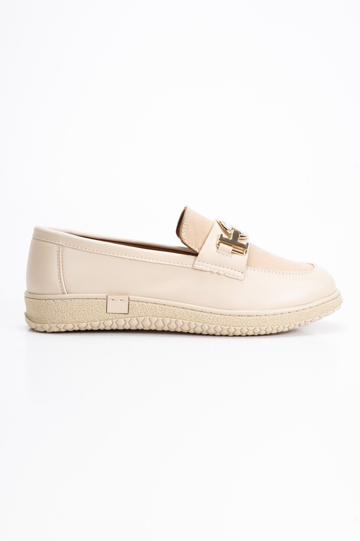 Kadın Bej Loafer Makosen Tokalı Klasik Günlük Ayakkabı s2546