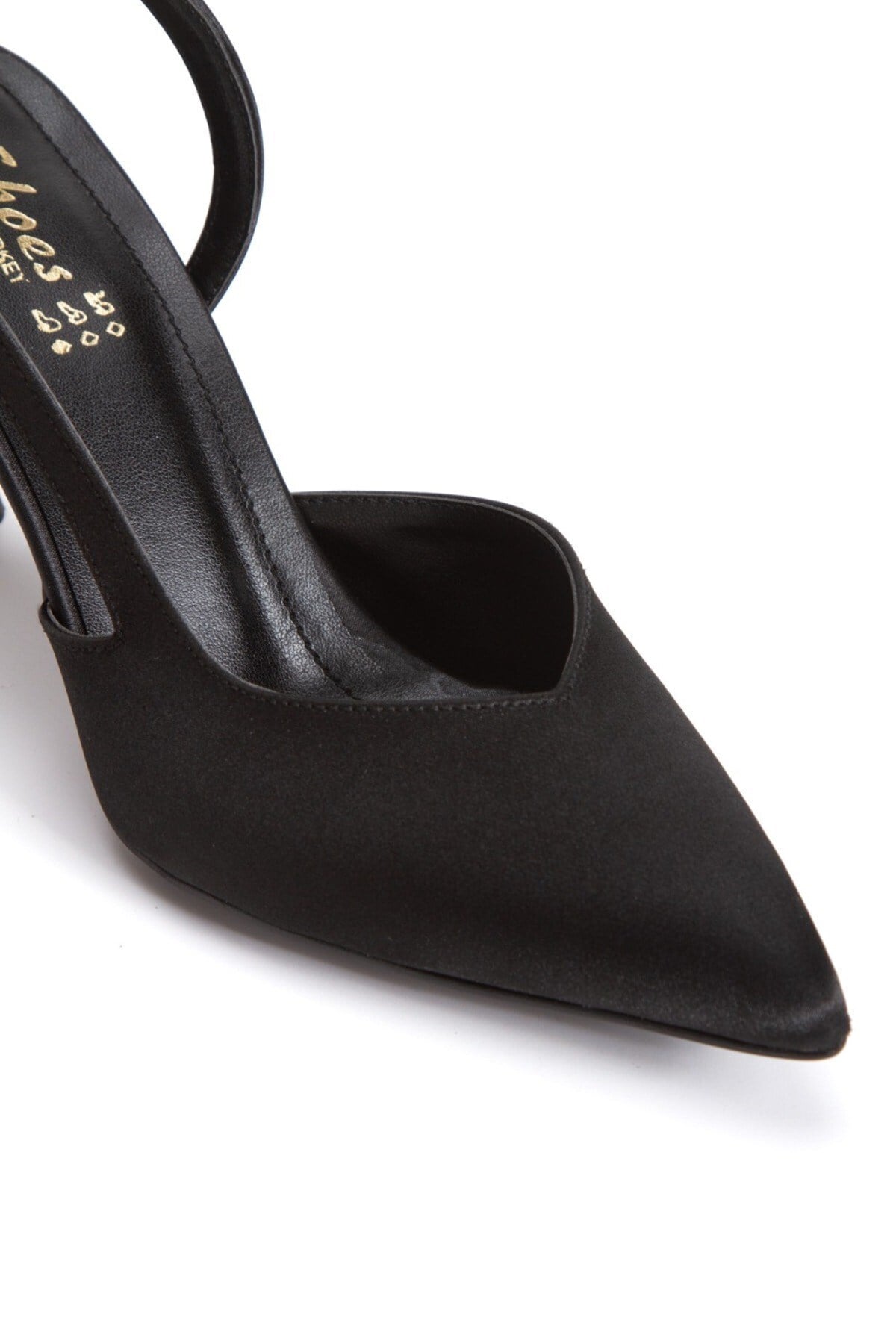 Kadın Sivri Burunlu Arkası Açık İnce Topuklu Stiletto Siyah Saten SEFERİ-F