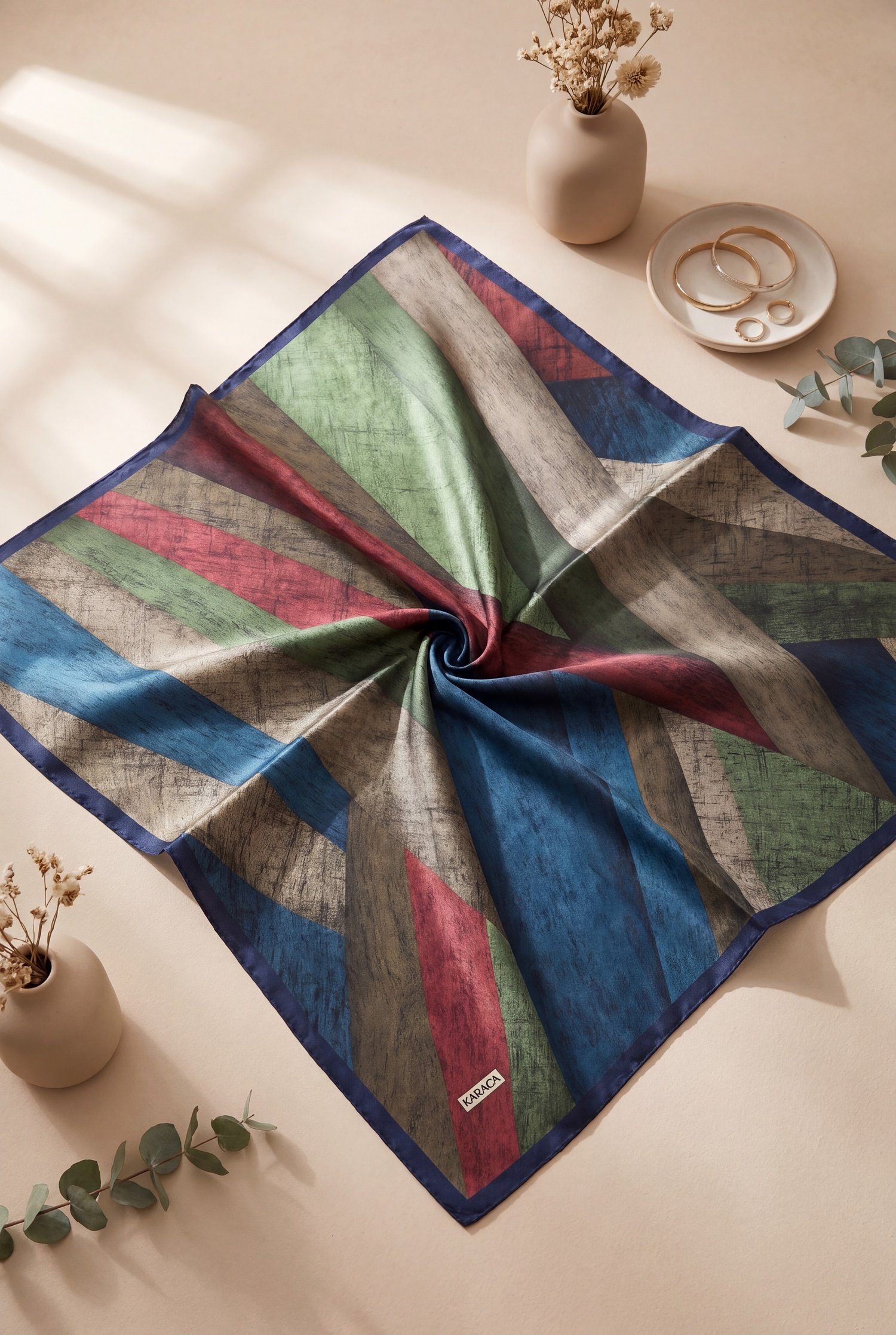 Asimetrik Desenli Rayon Eşarp -İndigo