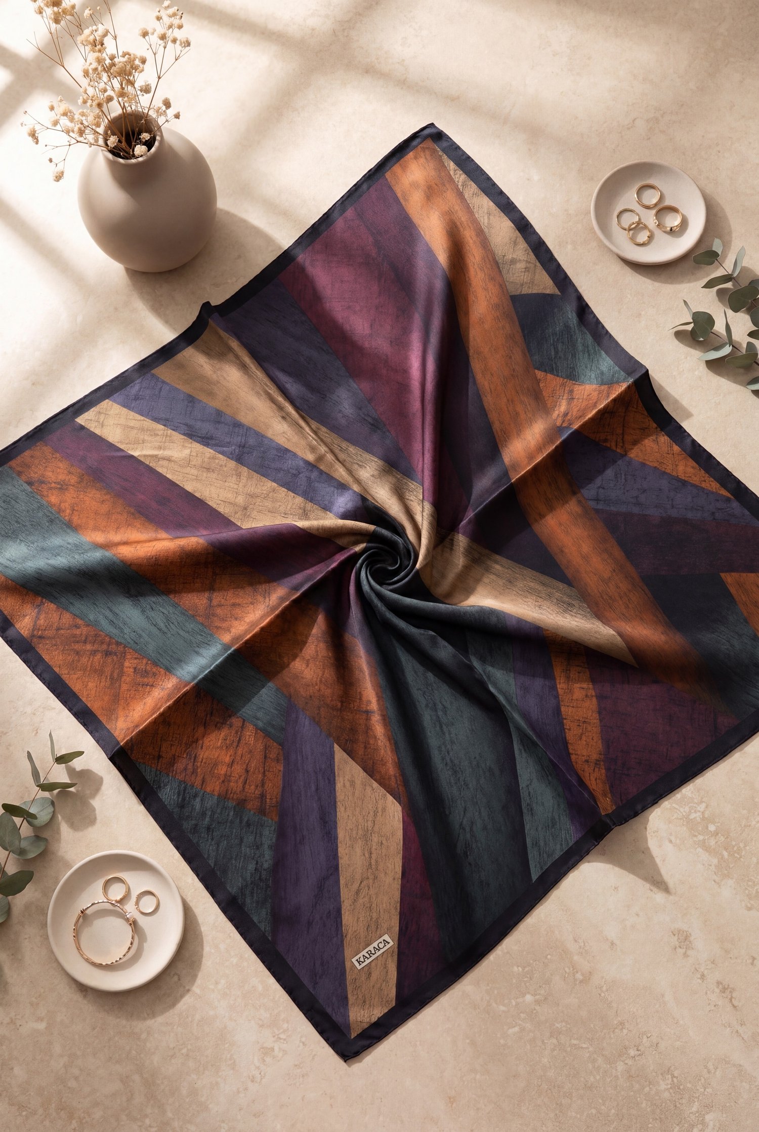 Asimetrik Desenli Rayon Eşarp -Kiremit