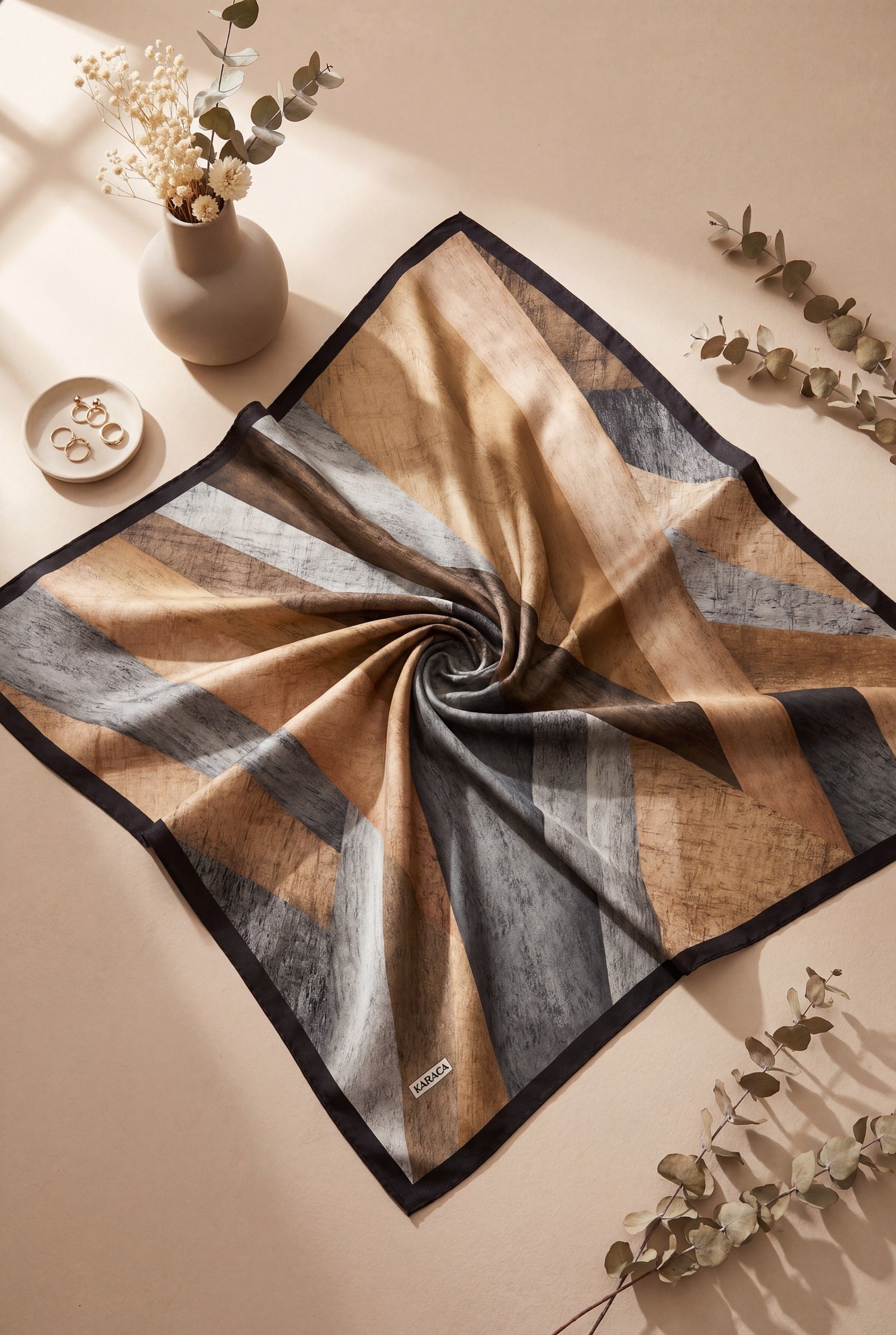 Asimetrik Desenli Rayon Eşarp -Mint