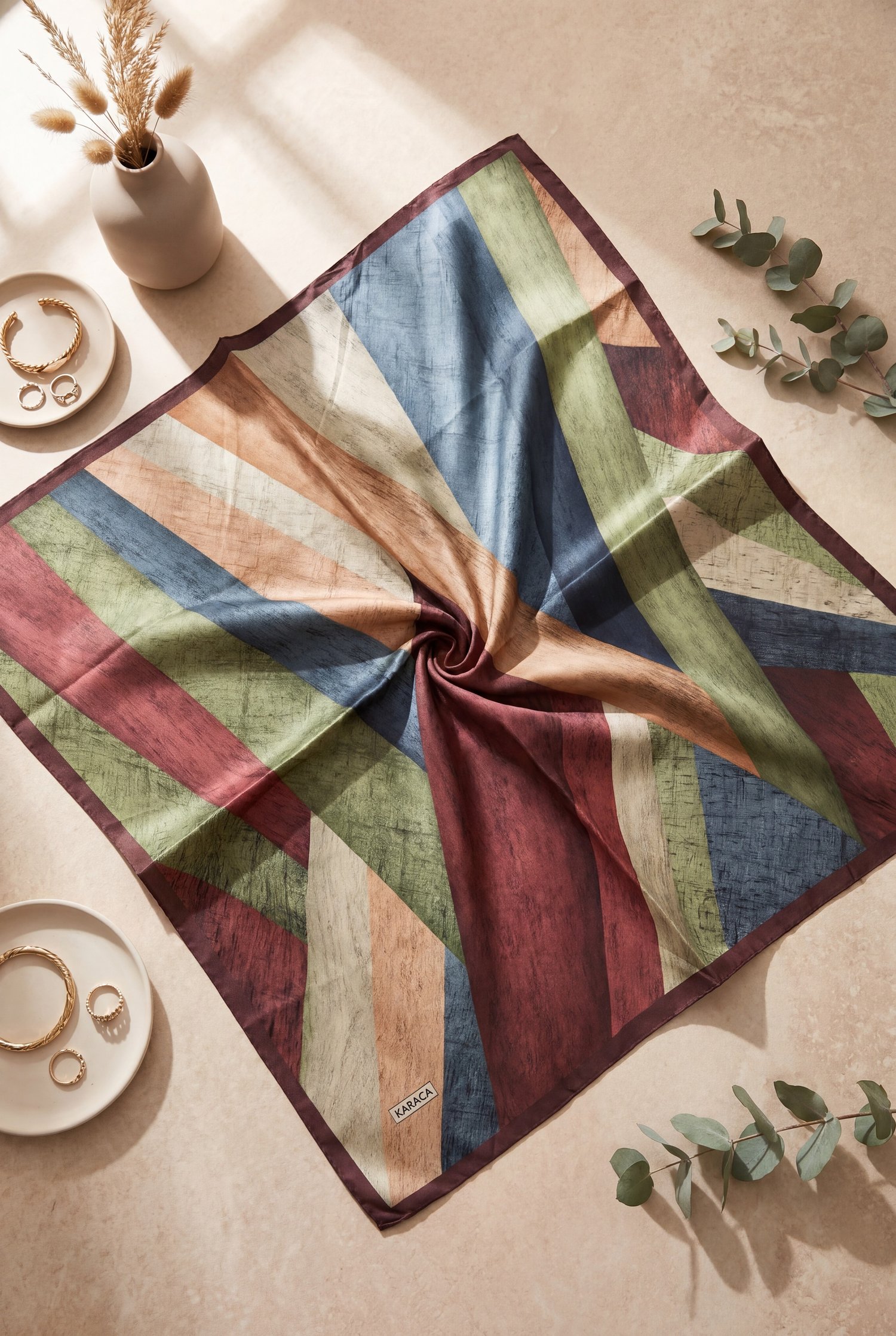 Asimetrik Desenli Rayon Eşarp -Mürdüm