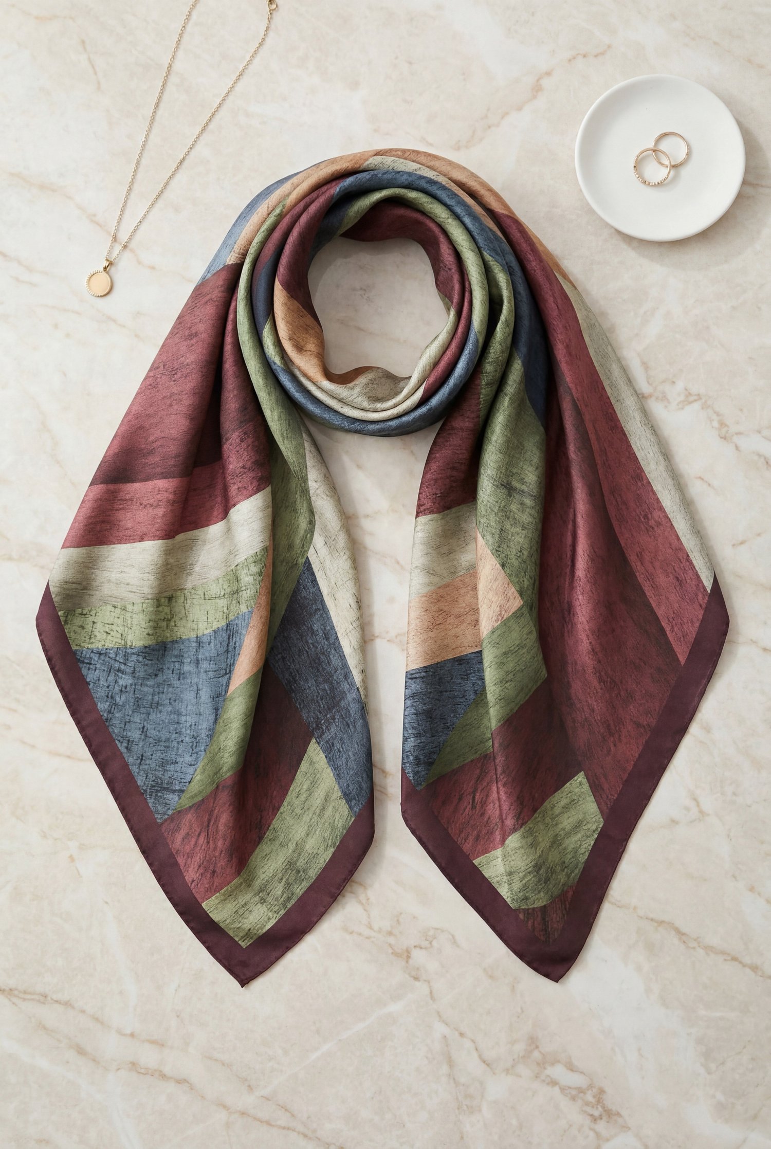Asimetrik Desenli Rayon Eşarp -Mürdüm