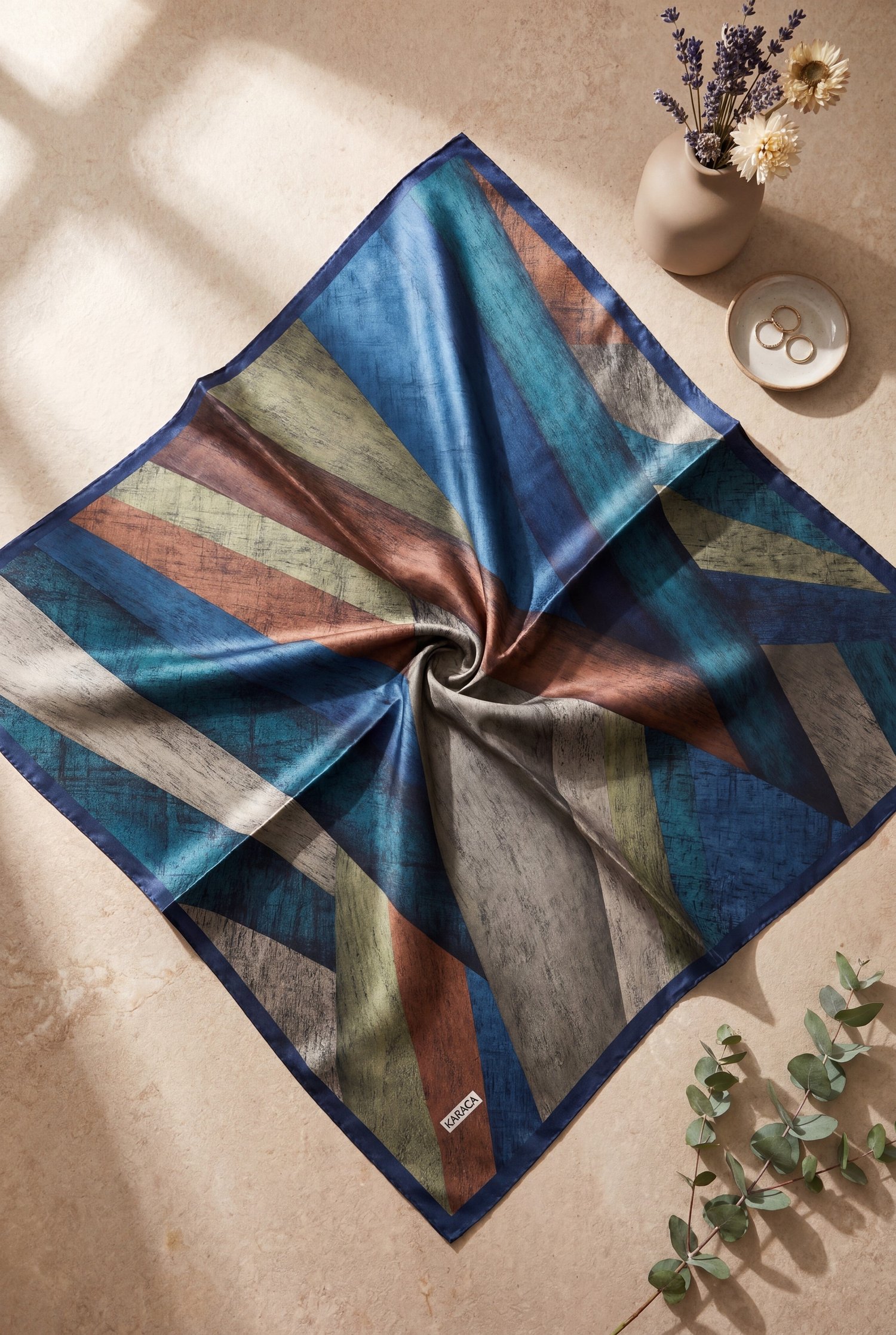 Asimetrik Desenli Rayon Eşarp -Petrol